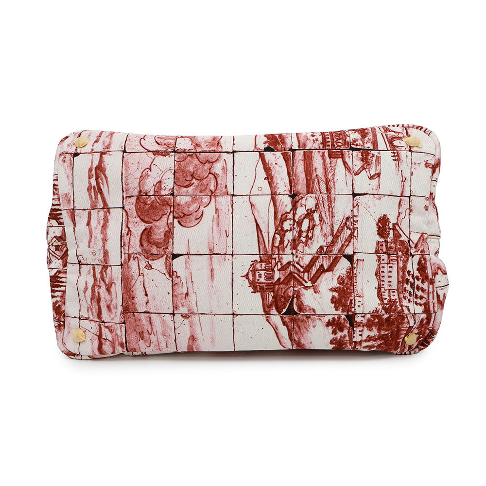 PRADA Canapa Tote Bag White/BordeauxB1872B Canvas