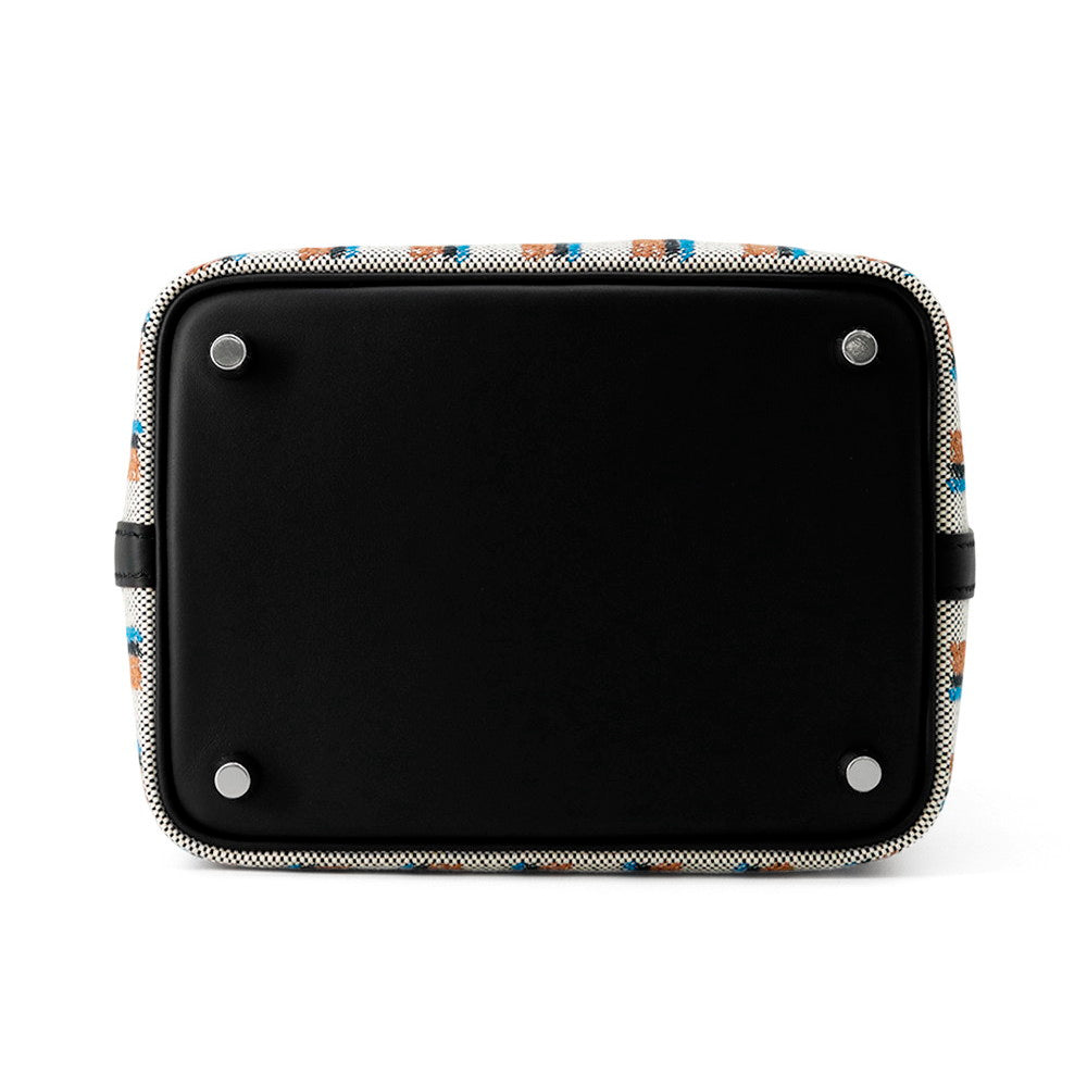 HERMES Picotin Lock Blanket Black /Ecru/Fauve/Blue Zanzibar Toile H Swift Leather Size PM