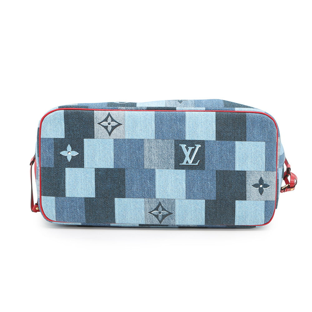 LOUIS VUITTON Square Patchwork Neverfull Blue/RedM44981 Monogram Denim Size MM