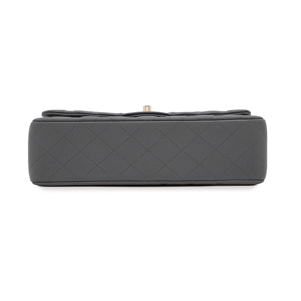 CHANEL Matelasse Double Flap Chain Shoulder Bag GrayA01112 Caviar Leather Size 25