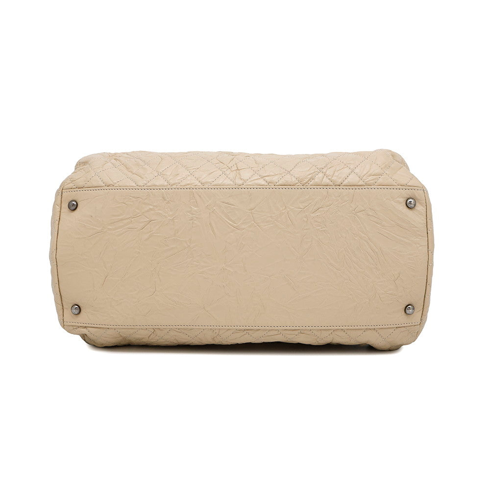 CHANEL CC Logo Travel Bag Beige Leather