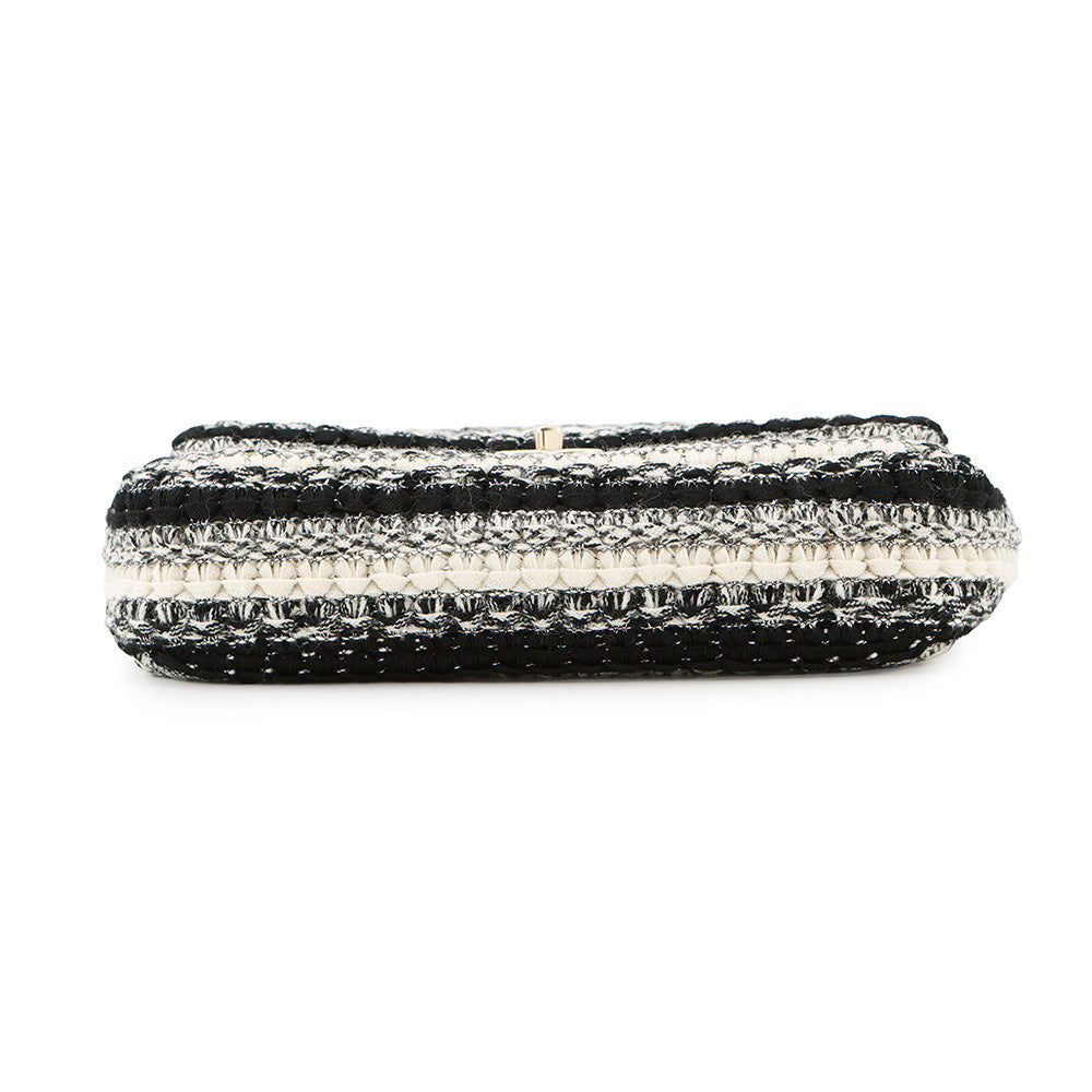 CHANEL Matelasse WChainShoulder Bag White/Black Tweed Leather Size 25
