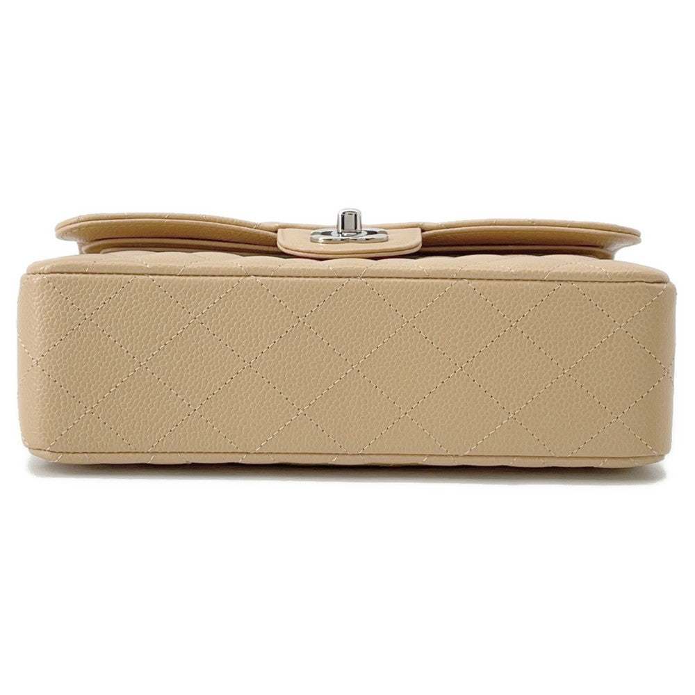 CHANEL Matelasse W Flap ChainShoulder Bag BeigeA01113 Caviar Leather Size 23