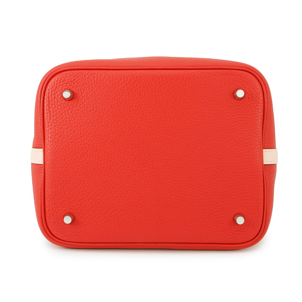 HERMES Picotin Lock Touch Rouge Tomate/Rose Eglantine Taurillon Clemence Swift Leather Size MM