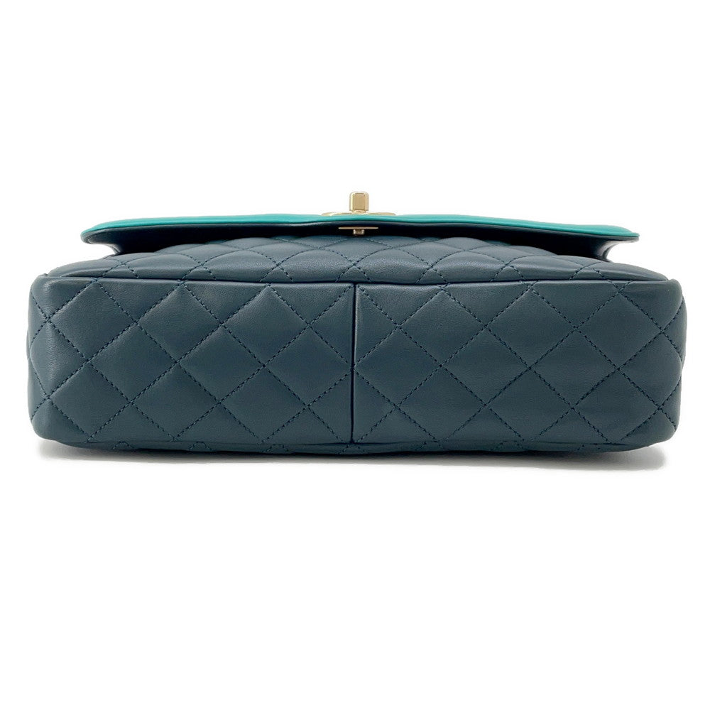CHANEL Matelasse ChainShoulder Bag Green Lambskin