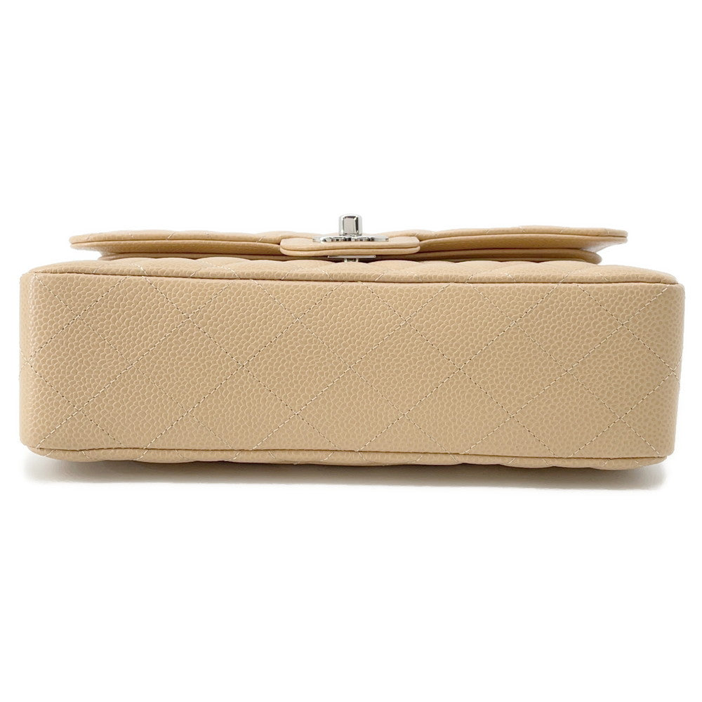 CHANEL Matelasse W Flap ChainShoulder Bag BeigeA01113 Caviar Leather Size 23