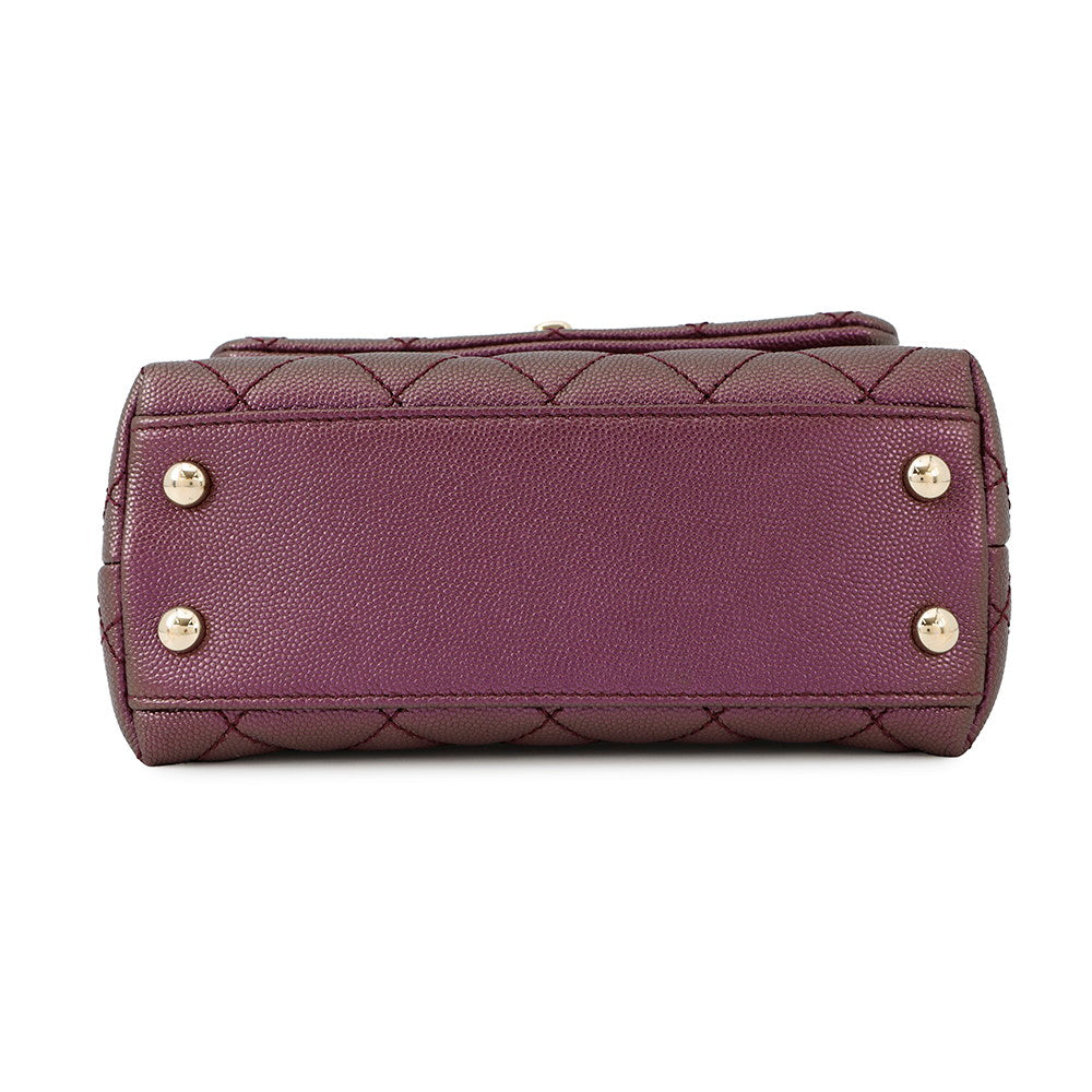CHANEL Coco Handle Matelasse Handbag MetalicPurpleAS2215 Caviar Leather Size XXS