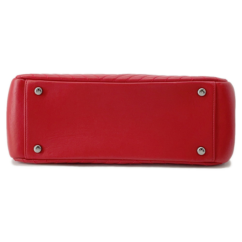 CHANEL Chevron WChain Tote Red Lambskin