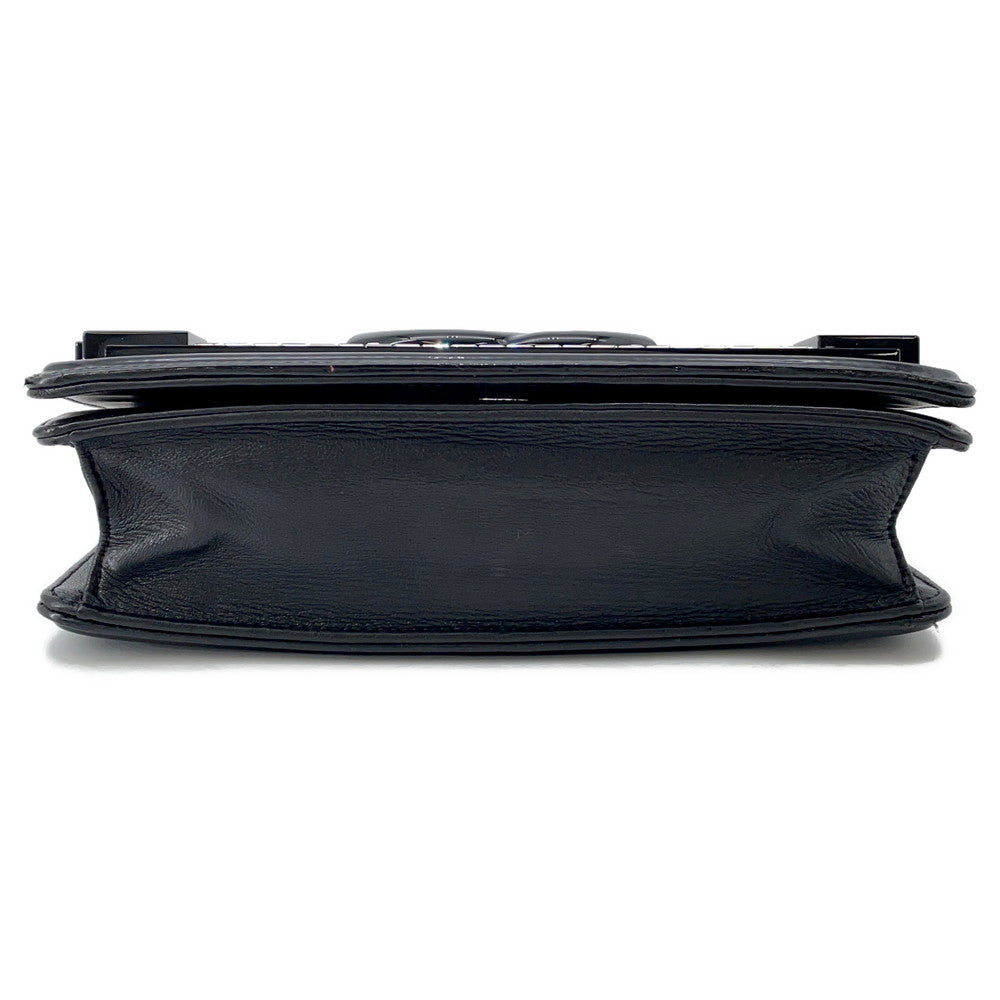 CHANEL Lego Boy ChainShoulder Black Patent Leather Rhinestone Plastic