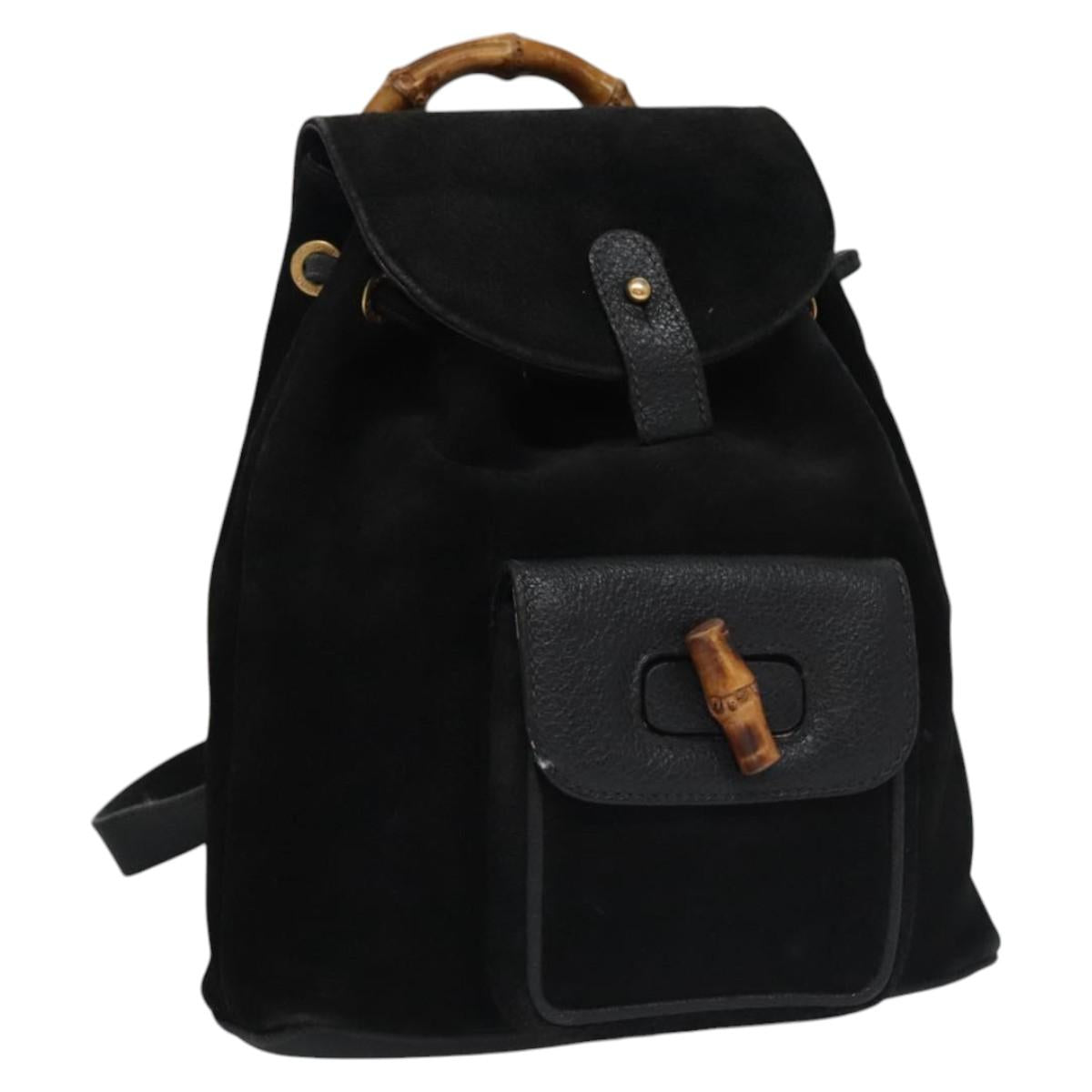 Gucci Bamboo Black Suede Backpack Bag