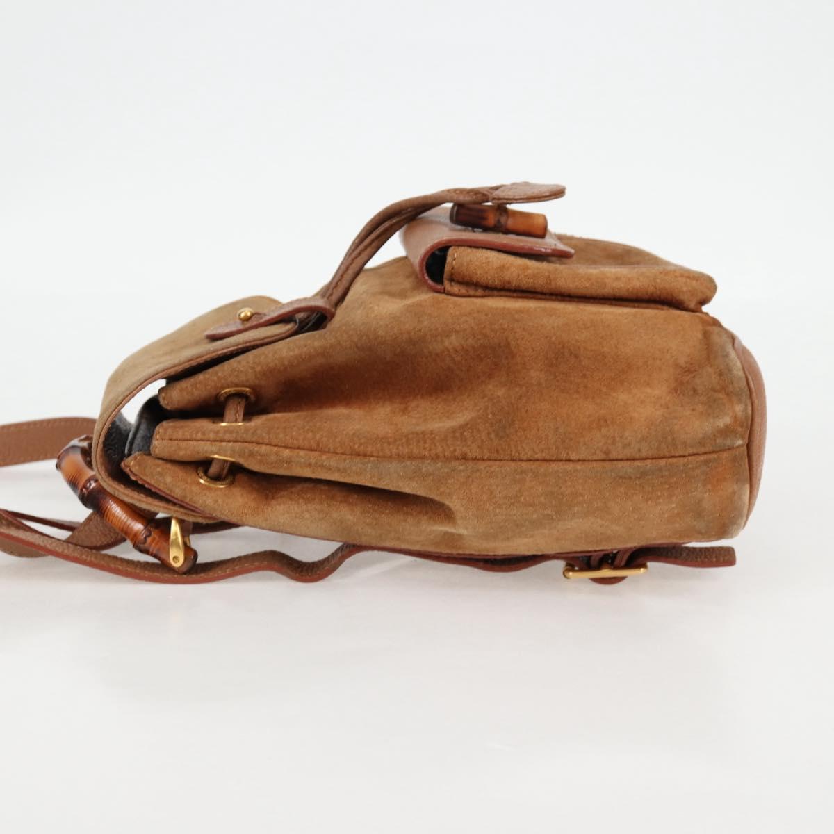 Gucci Bamboo Brown,Gold Suede Backpack Bag