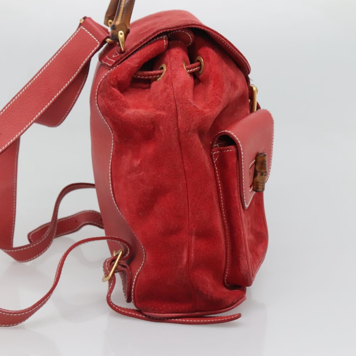 Gucci Bamboo Red Suede Backpack Bag