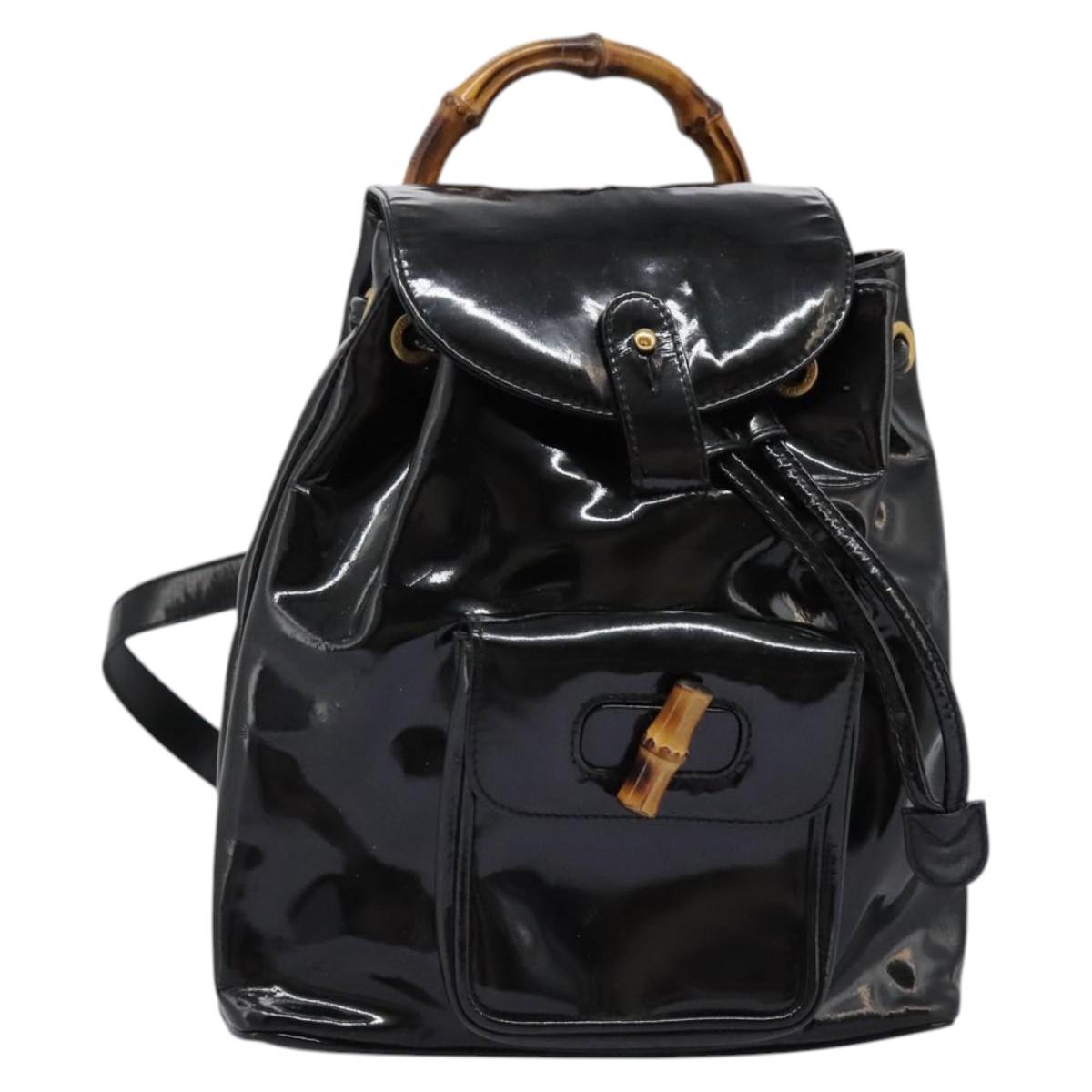Gucci Bamboo Black Patent Leather Backpack Bag