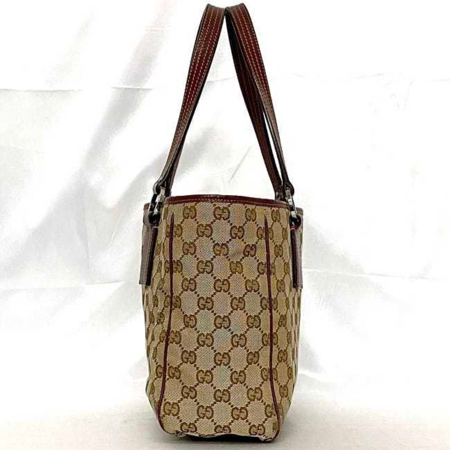 Gucci Beige Red Color Canvas Leather Handbag Tote Bag