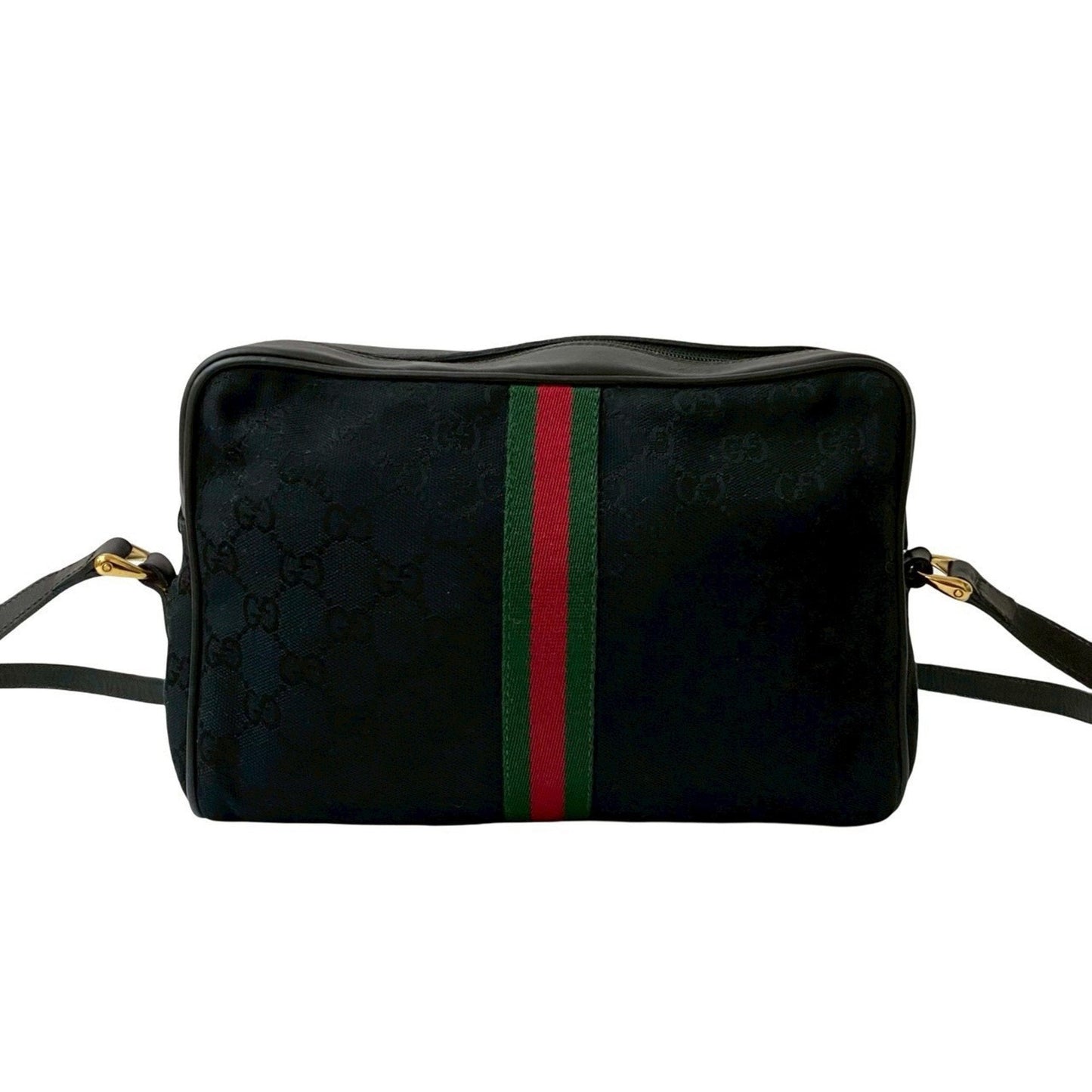 Gucci Black Green Red Color Canvas Leather Shoulder Bag