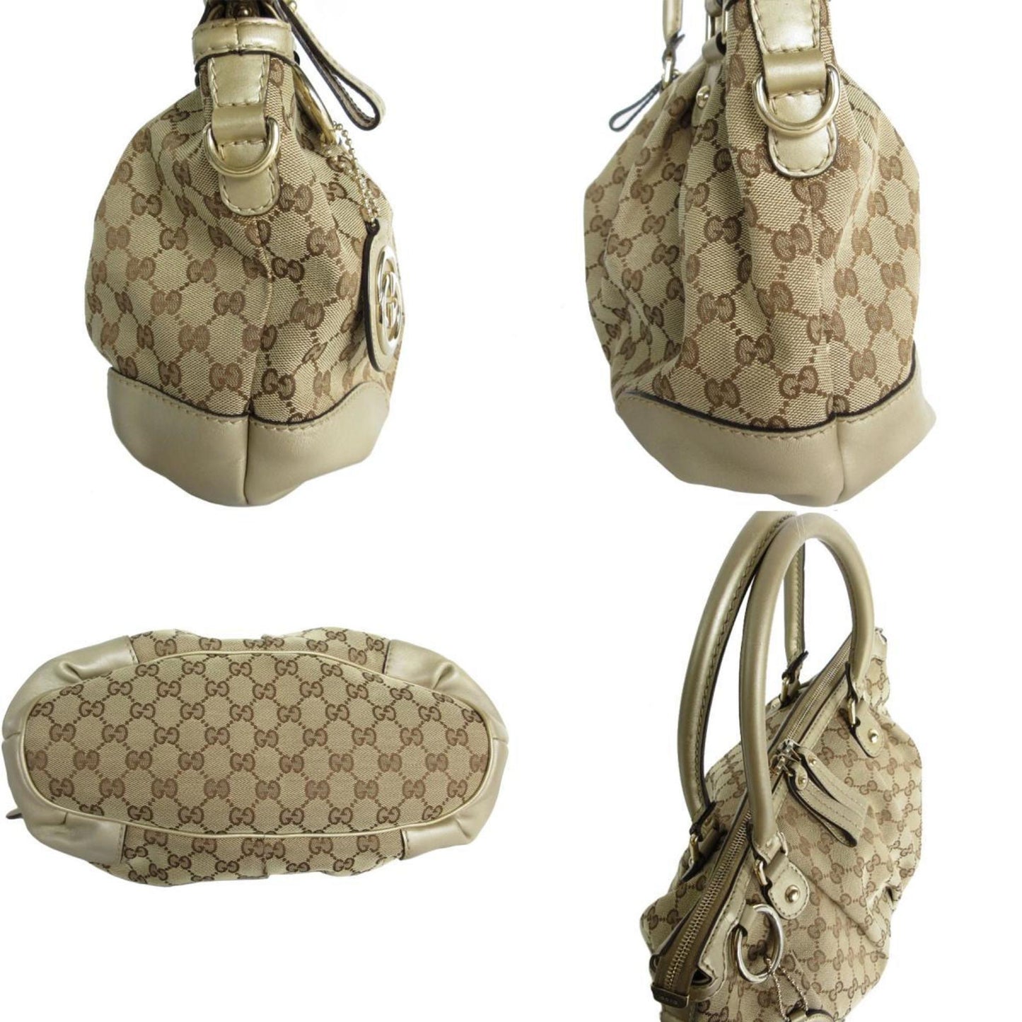 Gucci Beige Gold Canvas Leather Handbag