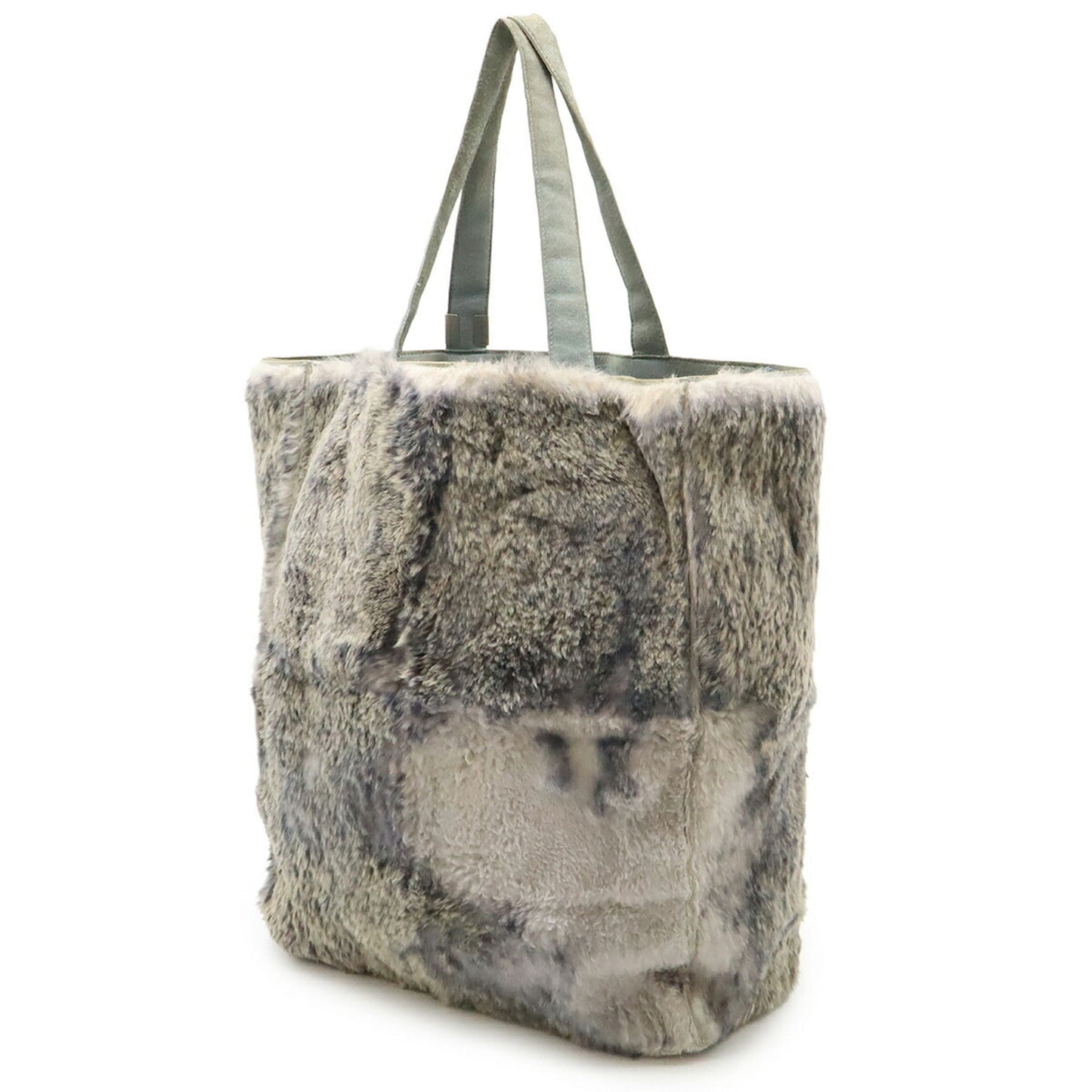Chanel Beige Gray Lapin Suede Pouch Tote Bag