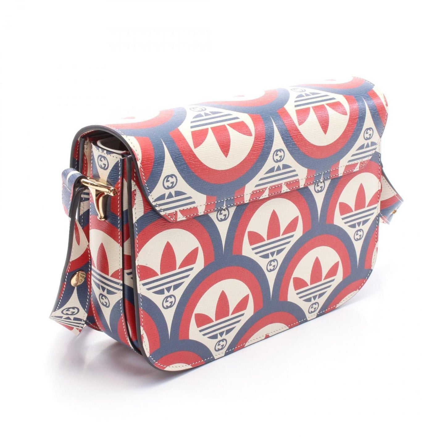 Gucci Ivory Navy Red Color Leather Shoulder Bag