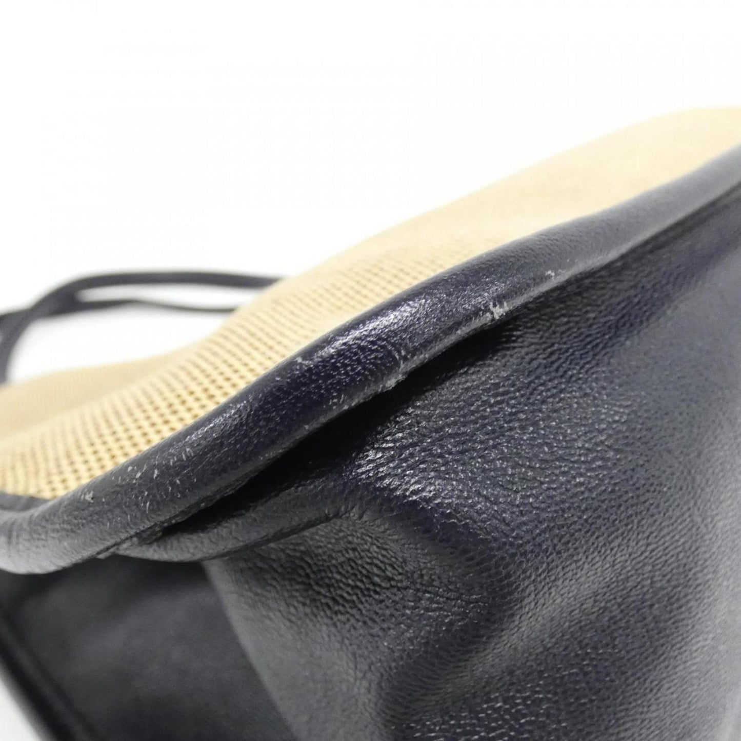 Gucci Beige Navy Canvas Leather Handbag