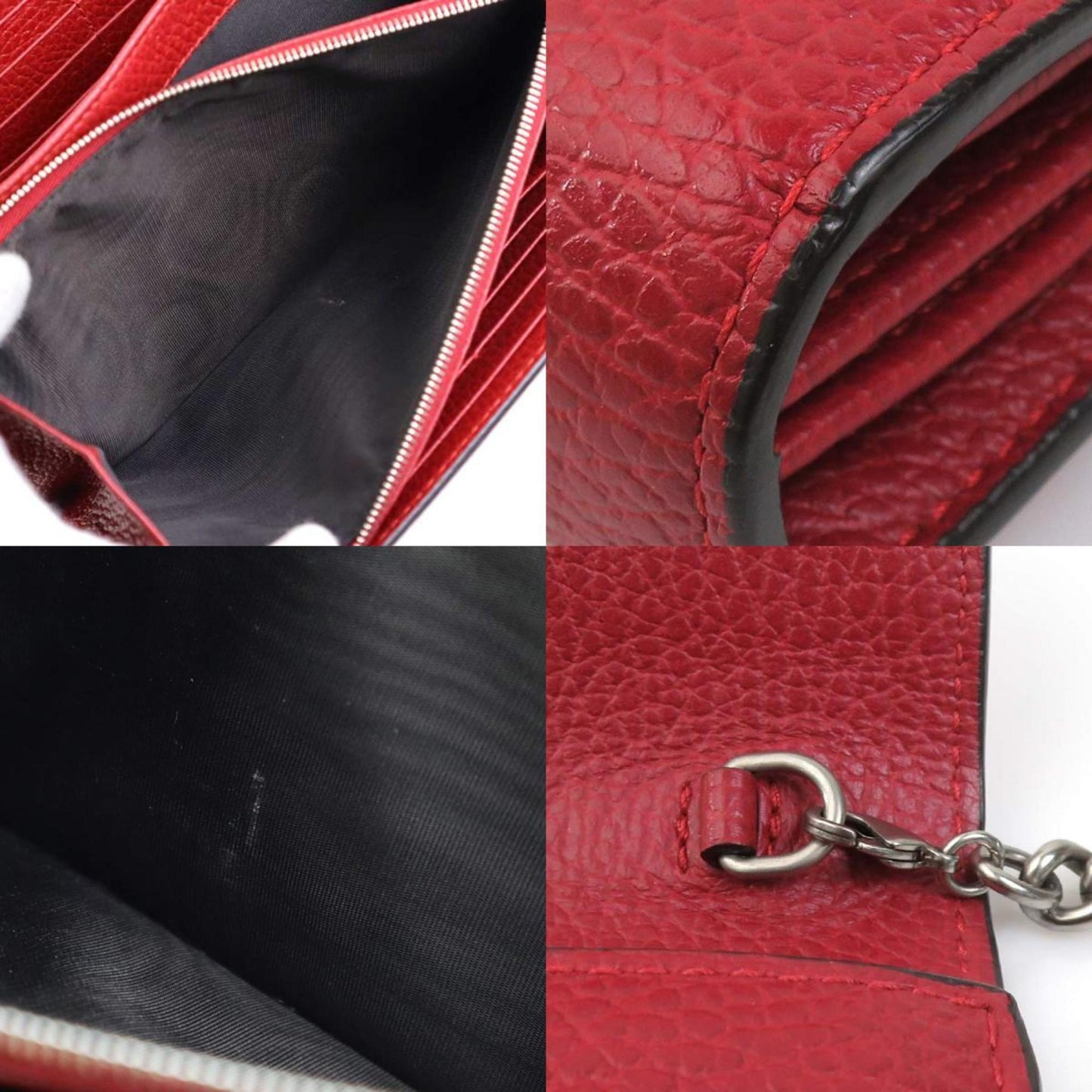 Gucci Red Color Leather Chain/Shoulder Wallet