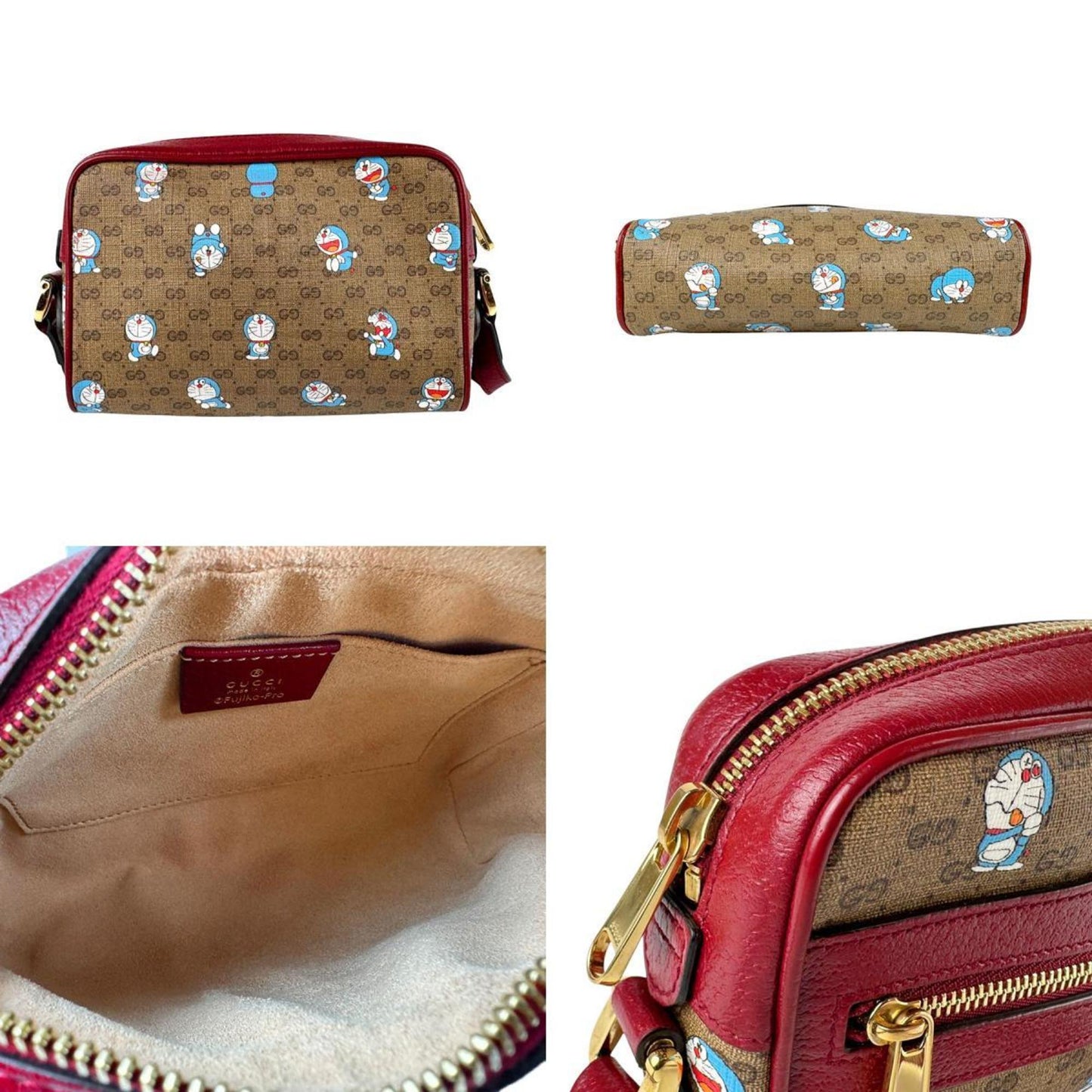 Gucci Blue Brown Burgundy Pvc Leather Shoulder Bag