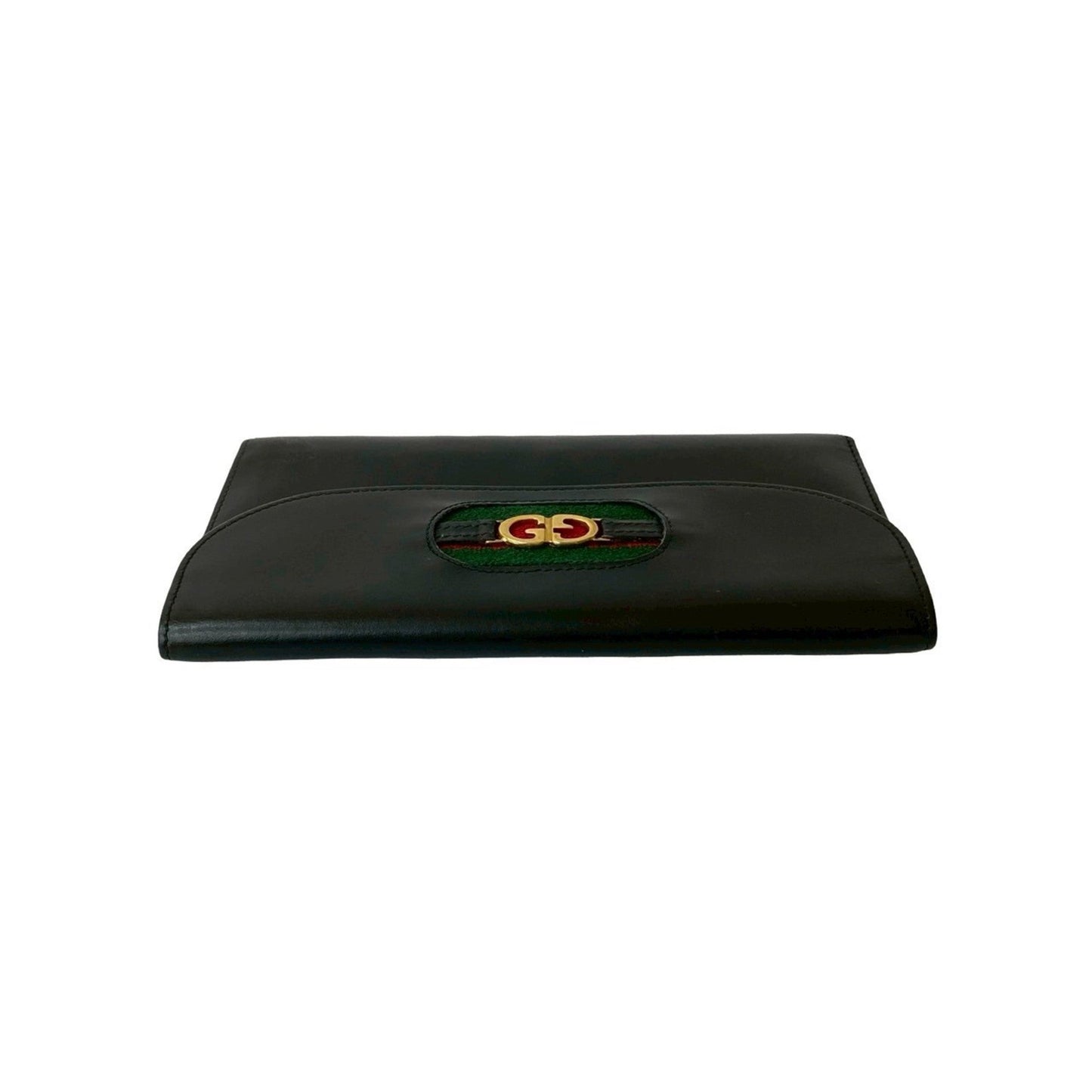Gucci Black Green Red Color Leather Long Wallet (Tri-Fold)