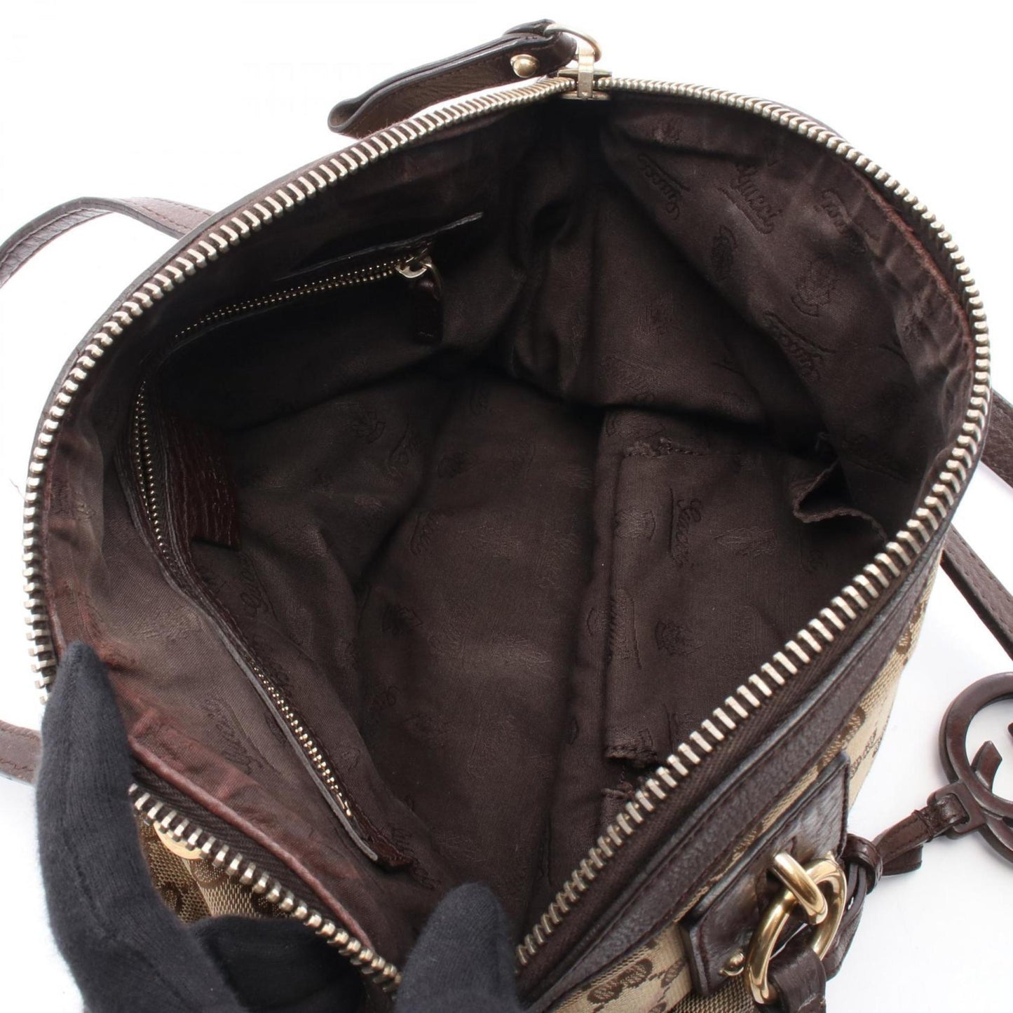 Gucci Beige Brown Gg Canvas Leather Handbag