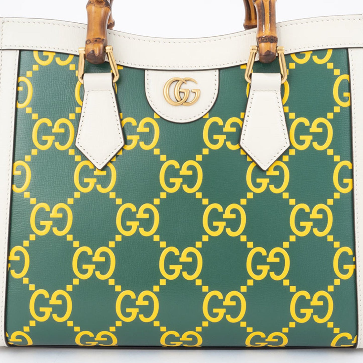 Gucci Green White Yellow Leather Handbag