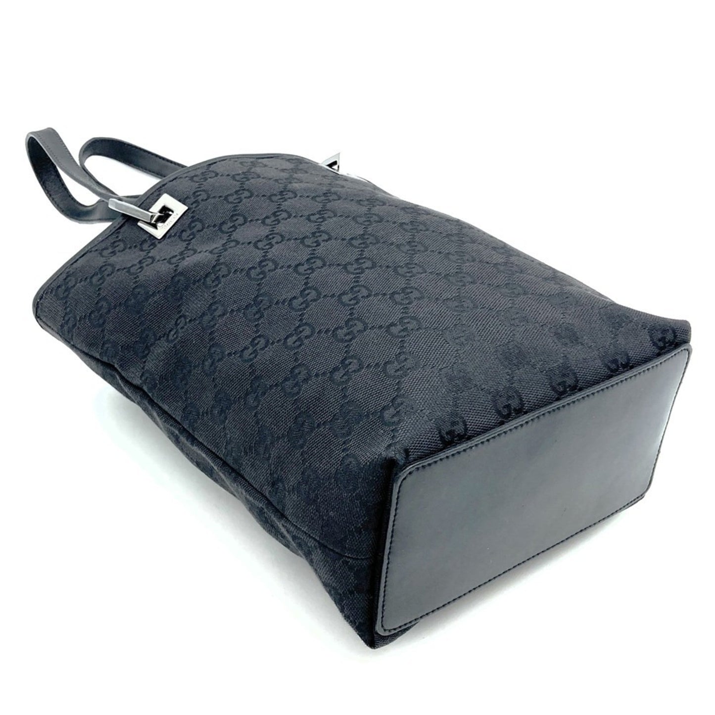 Gucci Black Gg Canvas Leather Handbag Shoulder Bag Tote Bag