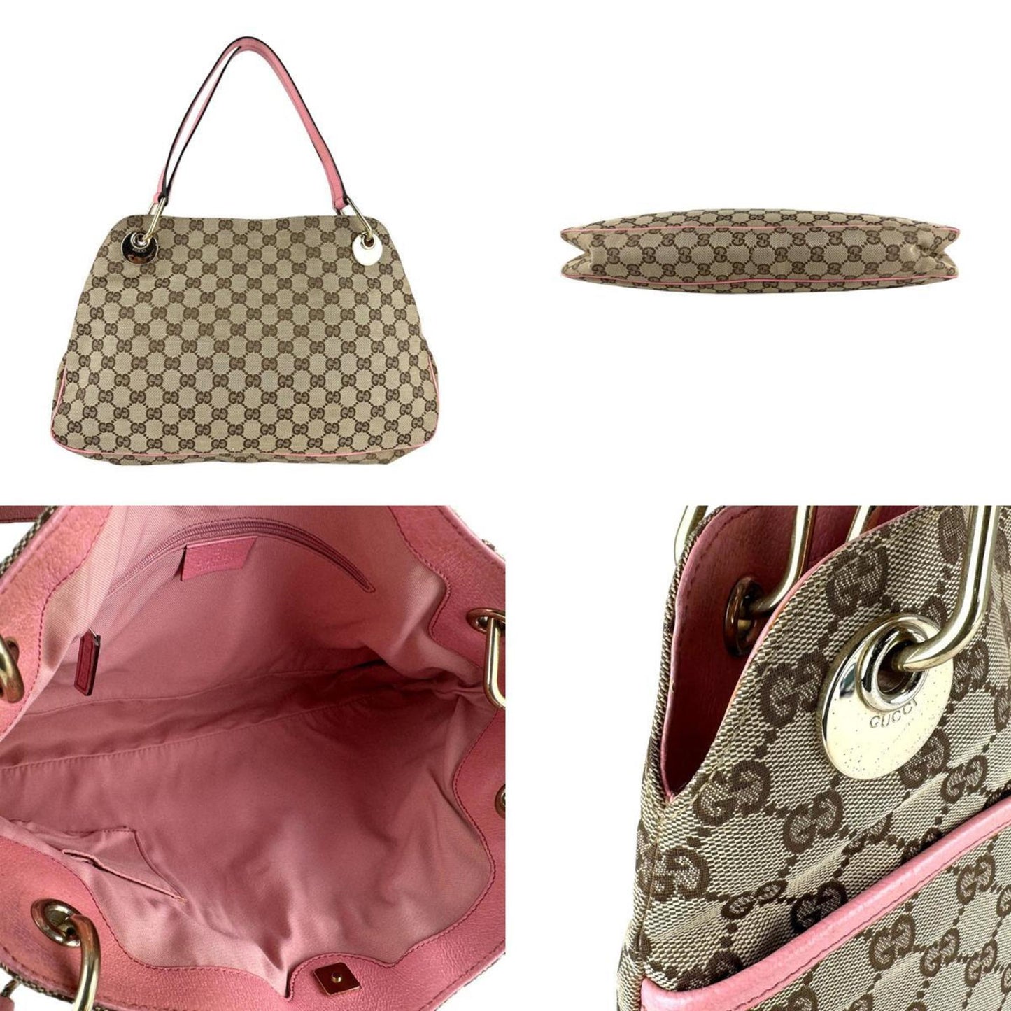 Gucci Beige Brown Pink Gg Canvas Leather Shoulder Bag