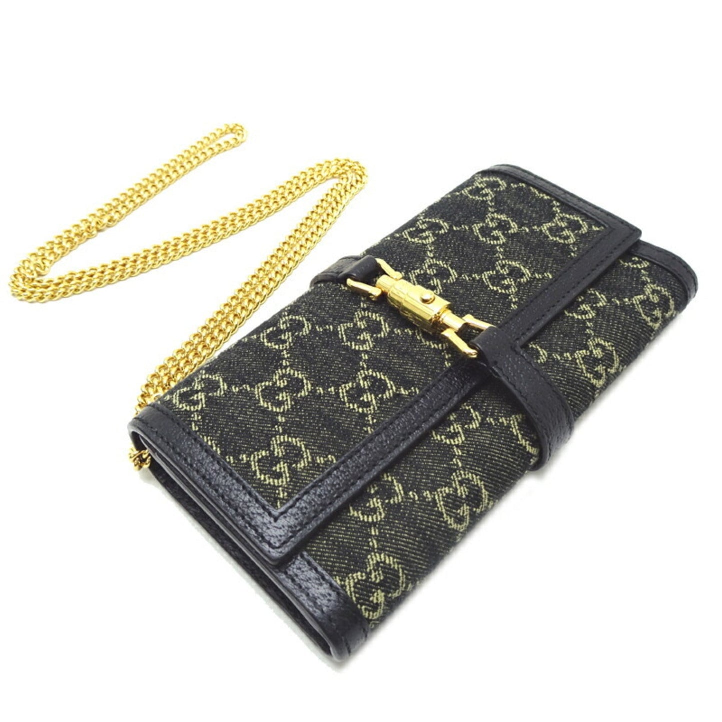 Gucci Black Gg Canvas Chain/Shoulder Wallet