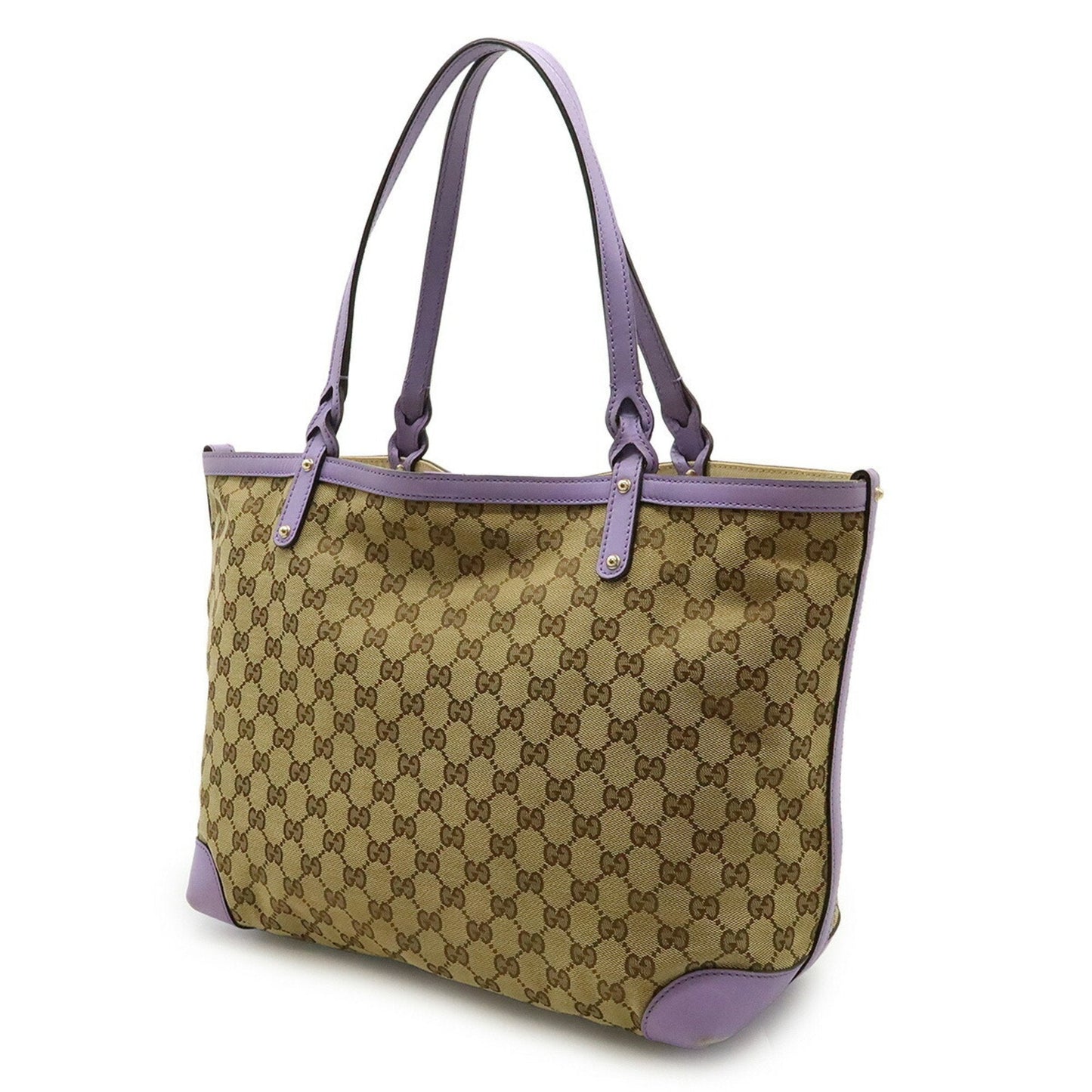 Gucci Beige Khaki Purple Gg Canvas Leather Shoulder Bag Tote Bag