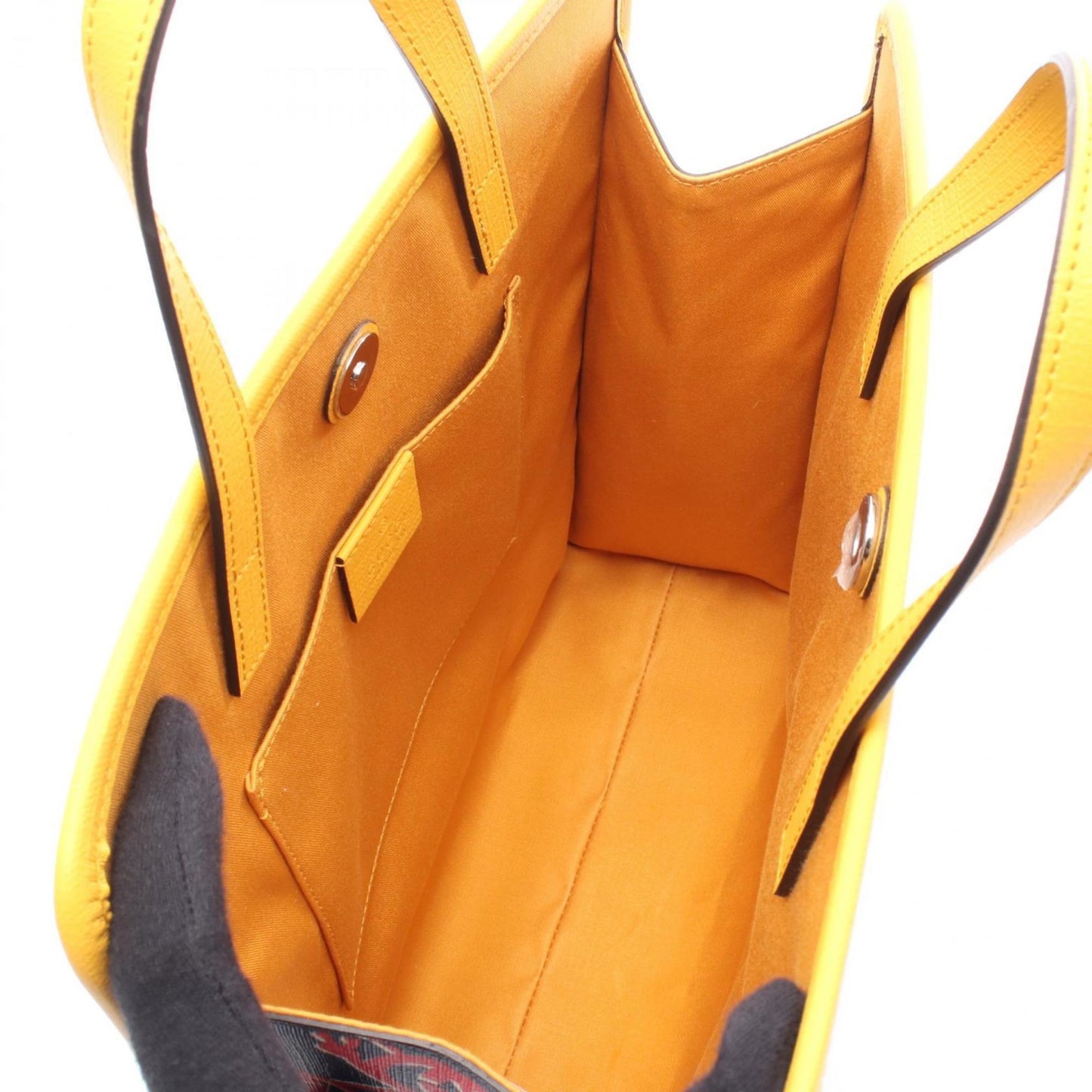 Gucci Navy Red Color Yellow Coated Canvas Leather Tote Bag