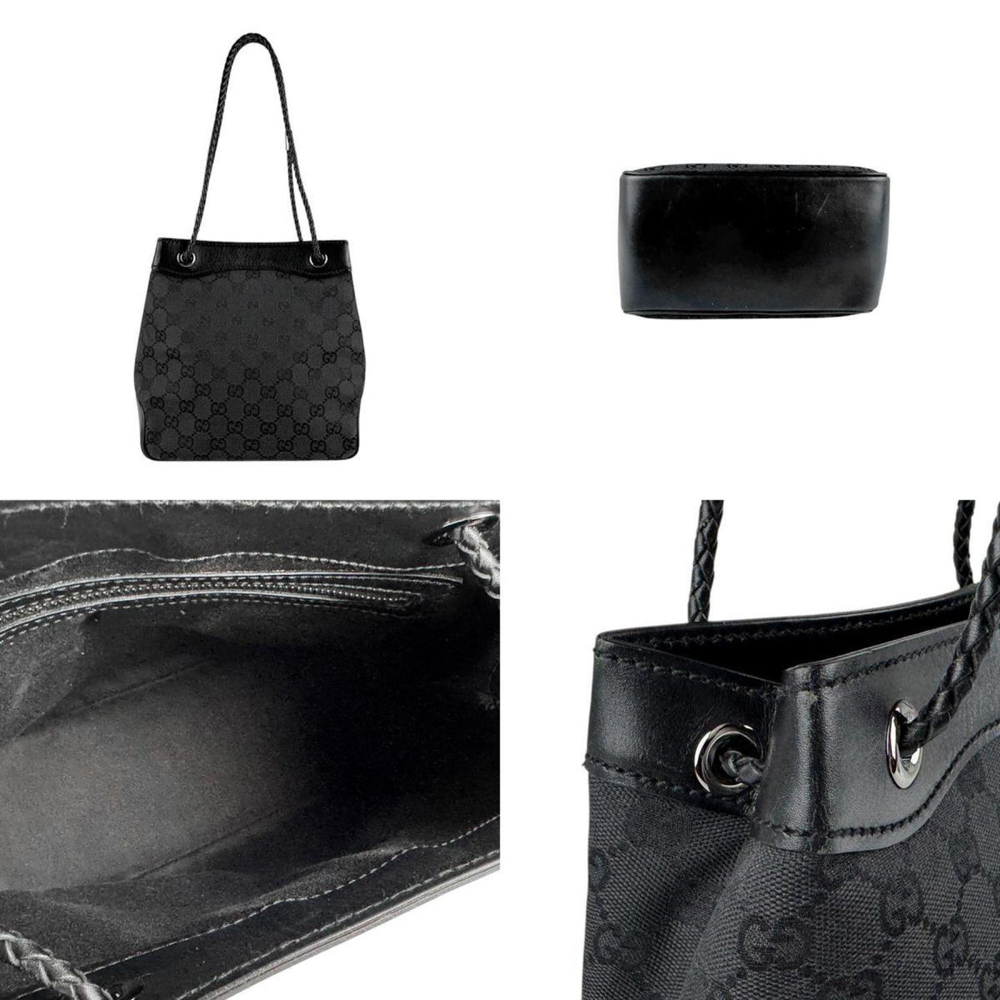 Gucci Black Gg Canvas Leather Shoulder Bag