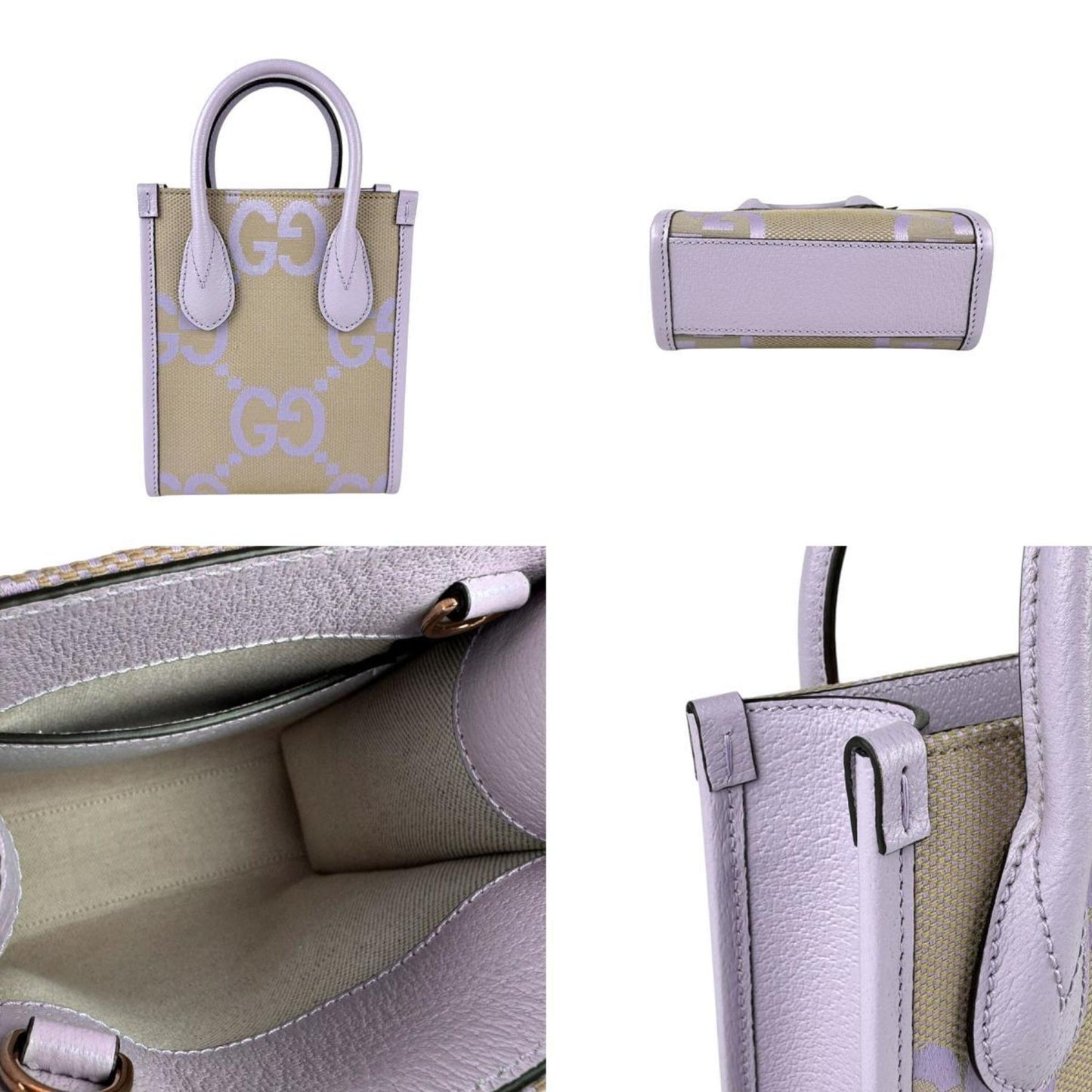 Gucci Beige Purple Gg Canvas Handbag Shoulder Bag
