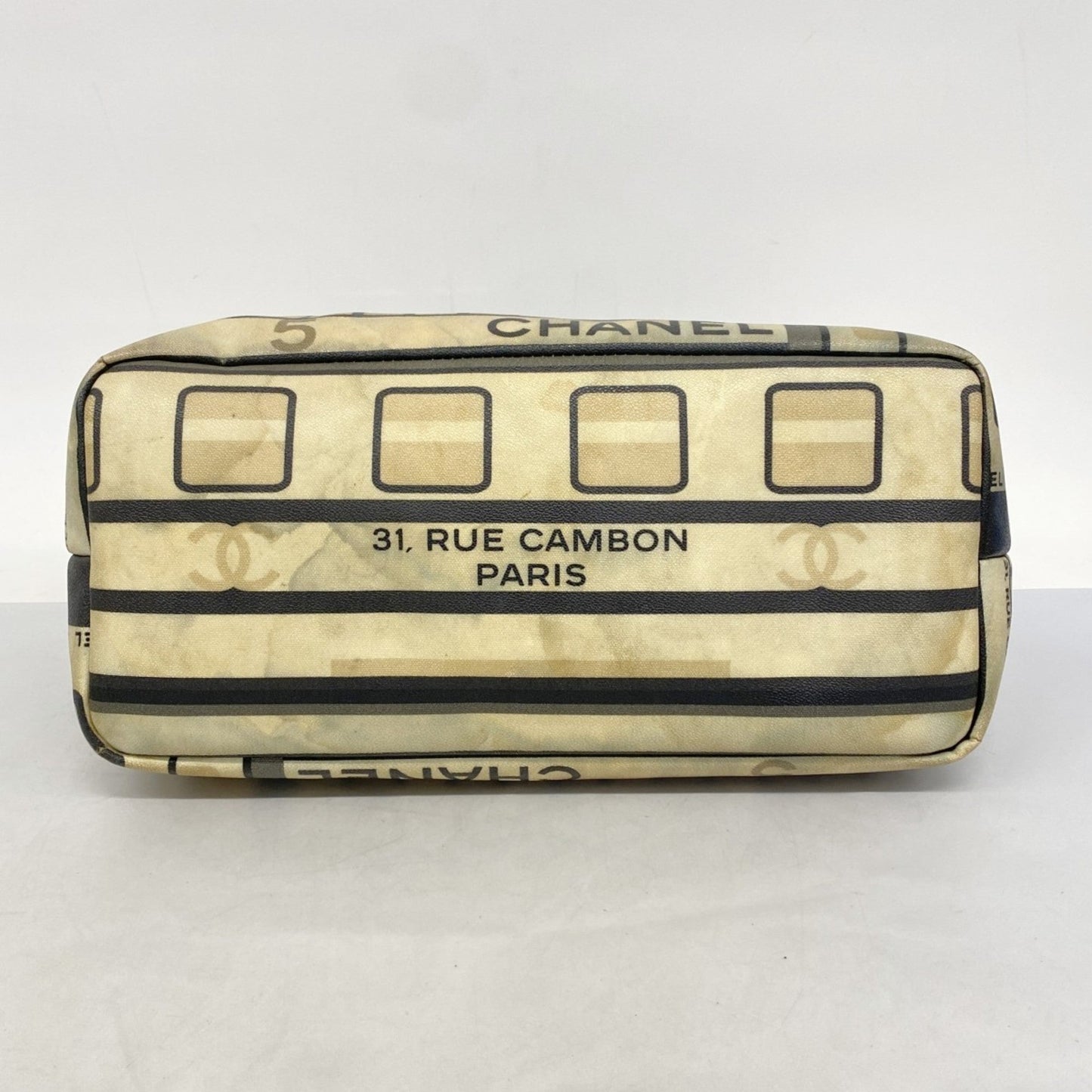 Chanel Beige Black Pvc Tote Bag