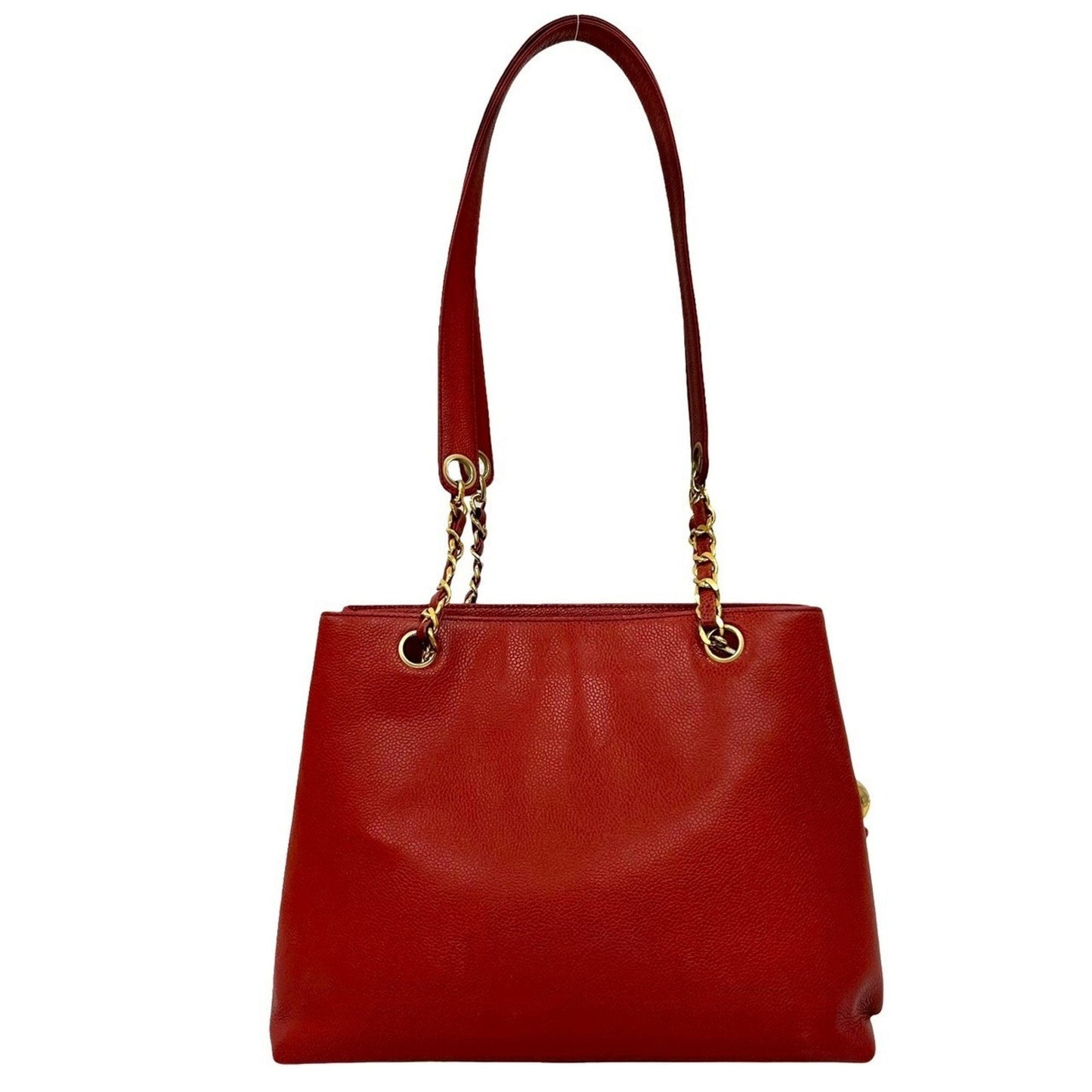 Chanel Red Color Grained Calfskin Shoulder Bag Tote Bag
