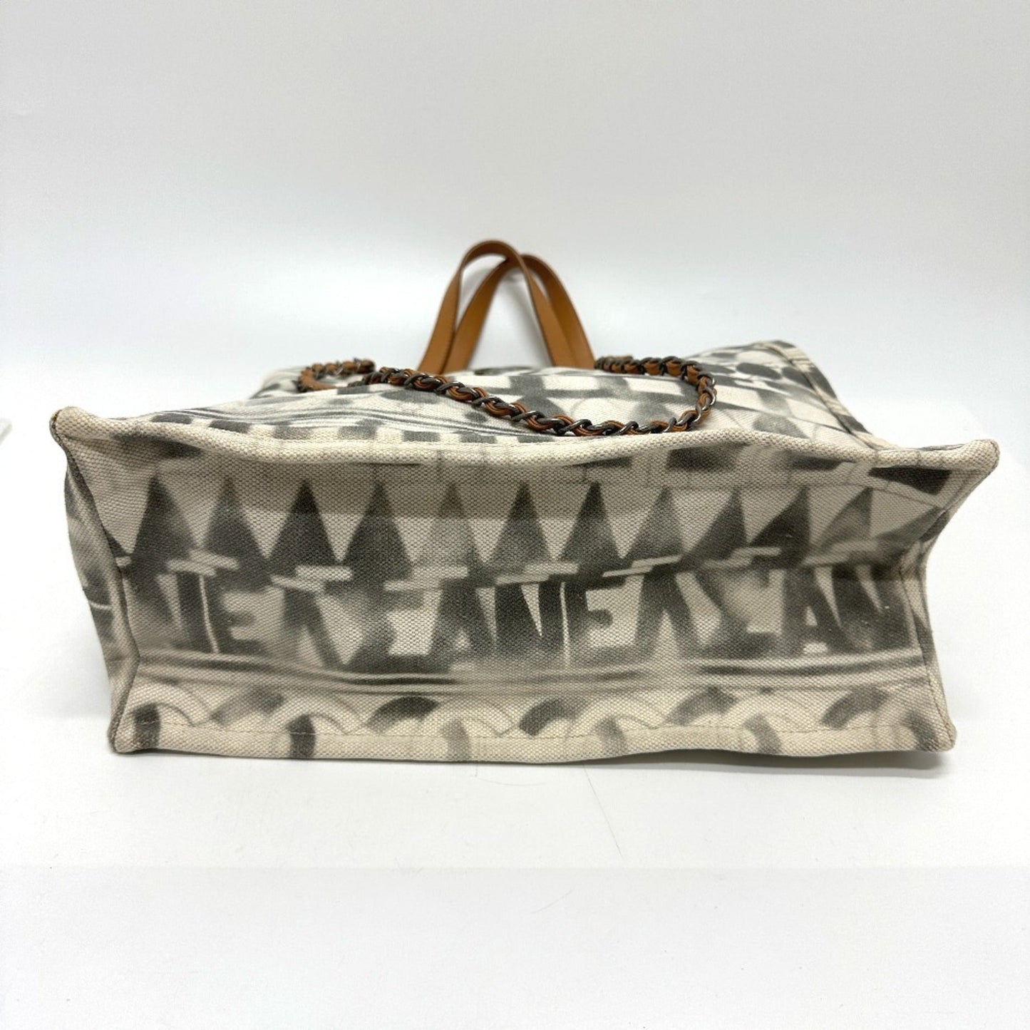 Chanel Beige Canvas Leather Shoulder Bag Tote Bag