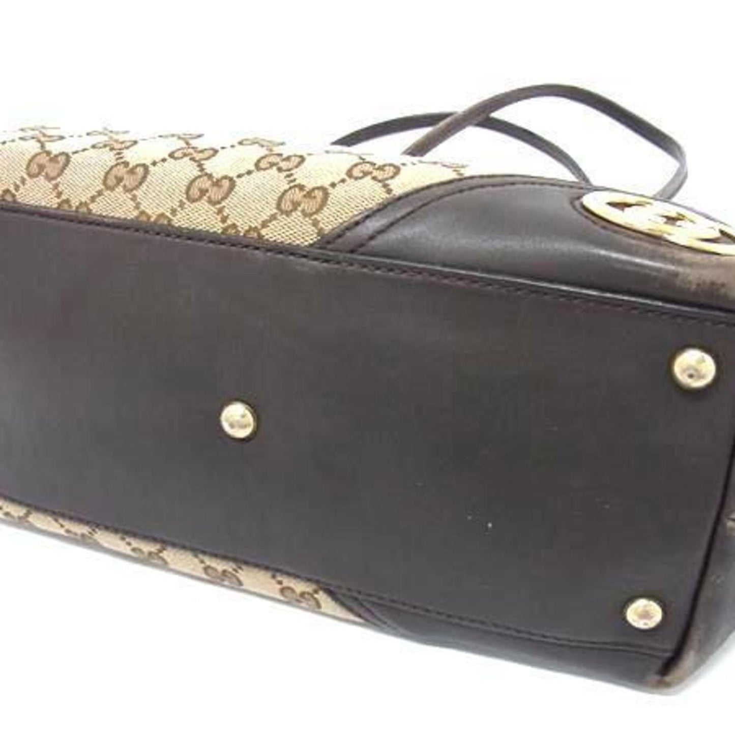 Gucci Beige Brown Gg Canvas Leather Handbag Shoulder Bag Tote Bag