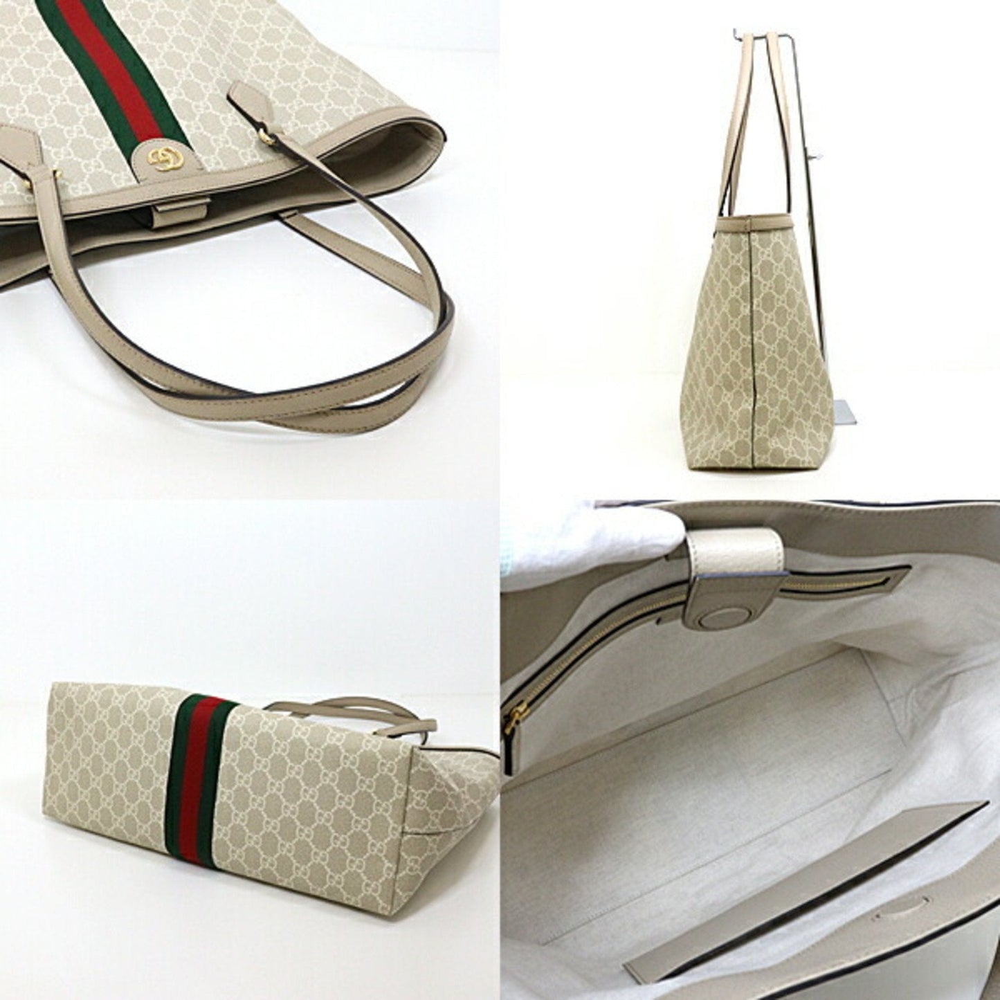Gucci Beige Green Red Color White Gg Supreme Canvas Tote Bag