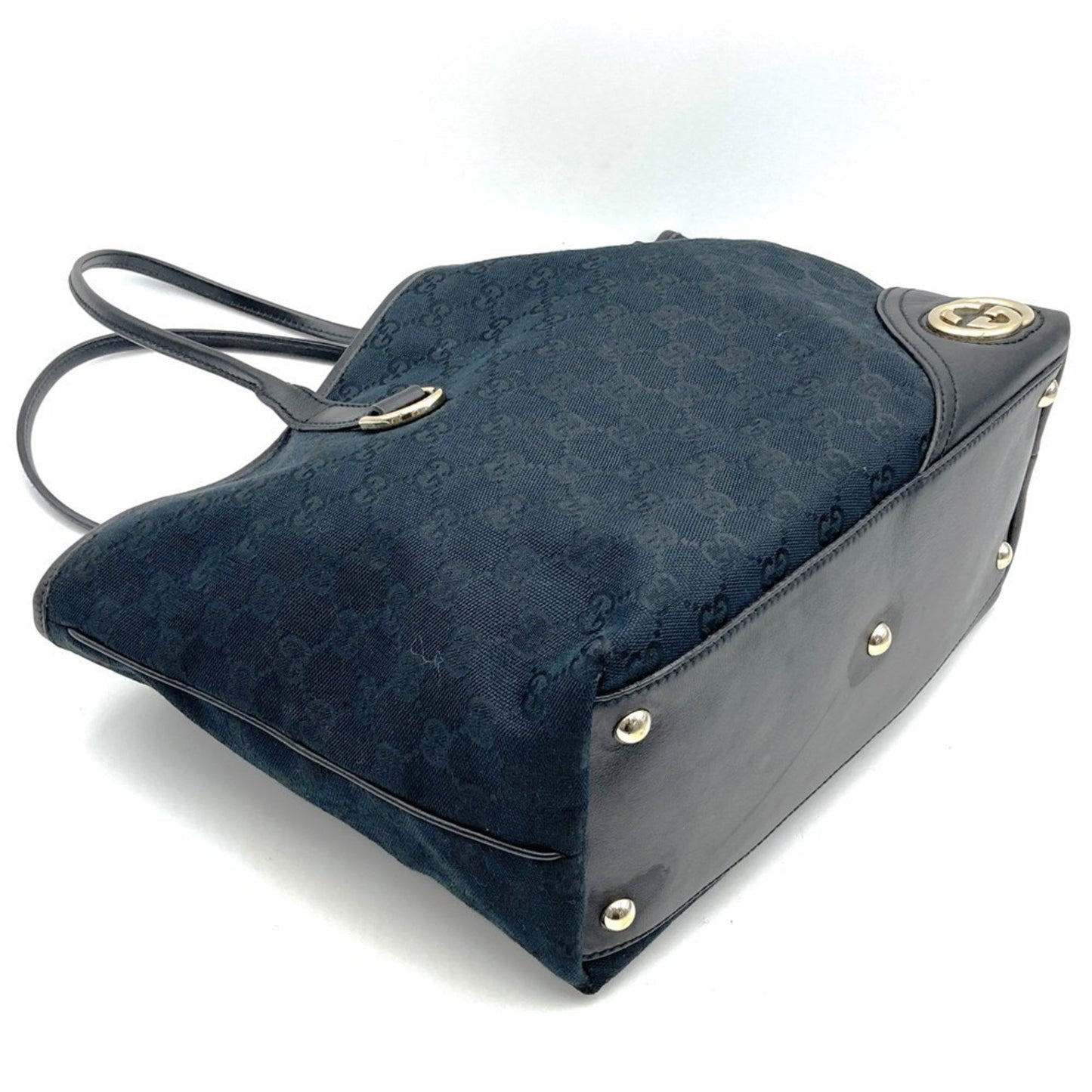 Gucci Gg Canvas Black Gg Canvas Leather Tote Bag