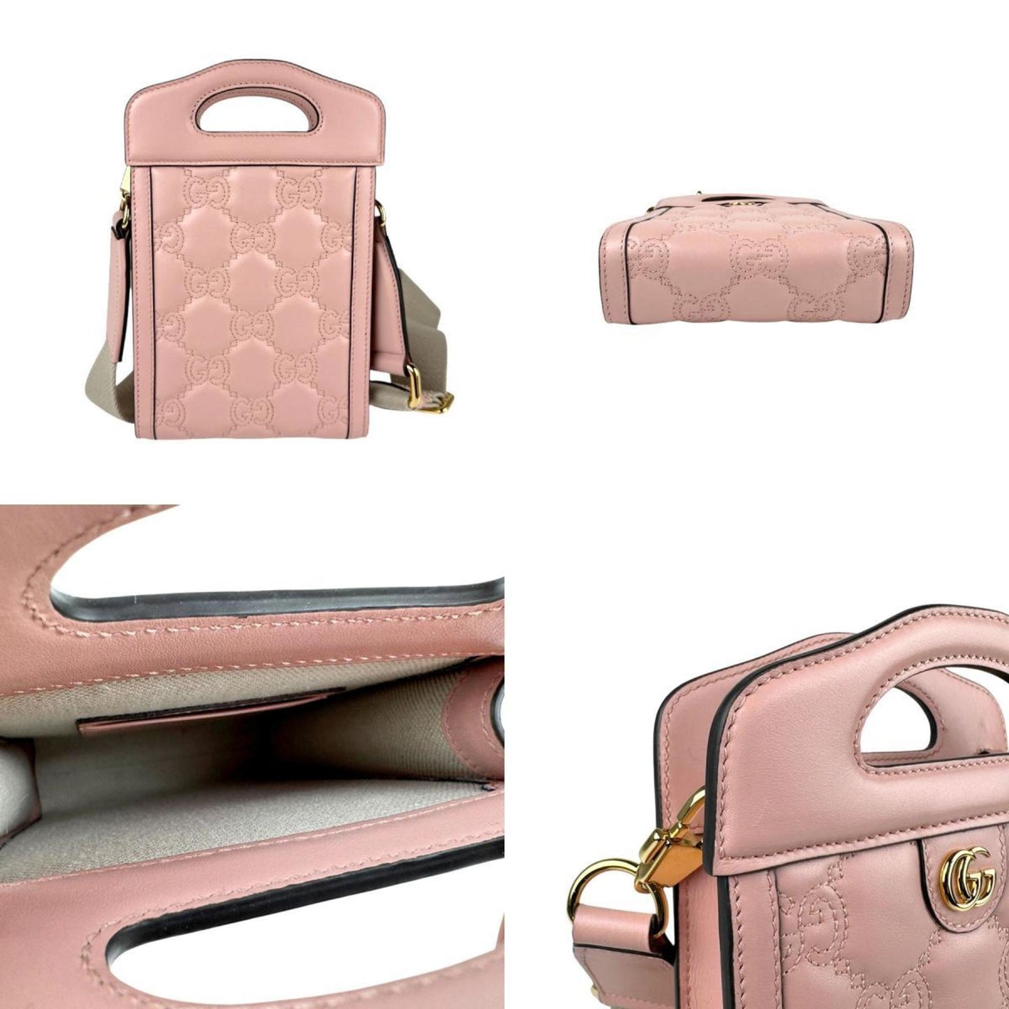 Gucci Beige Pink Leather Canvas Shoulder Bag