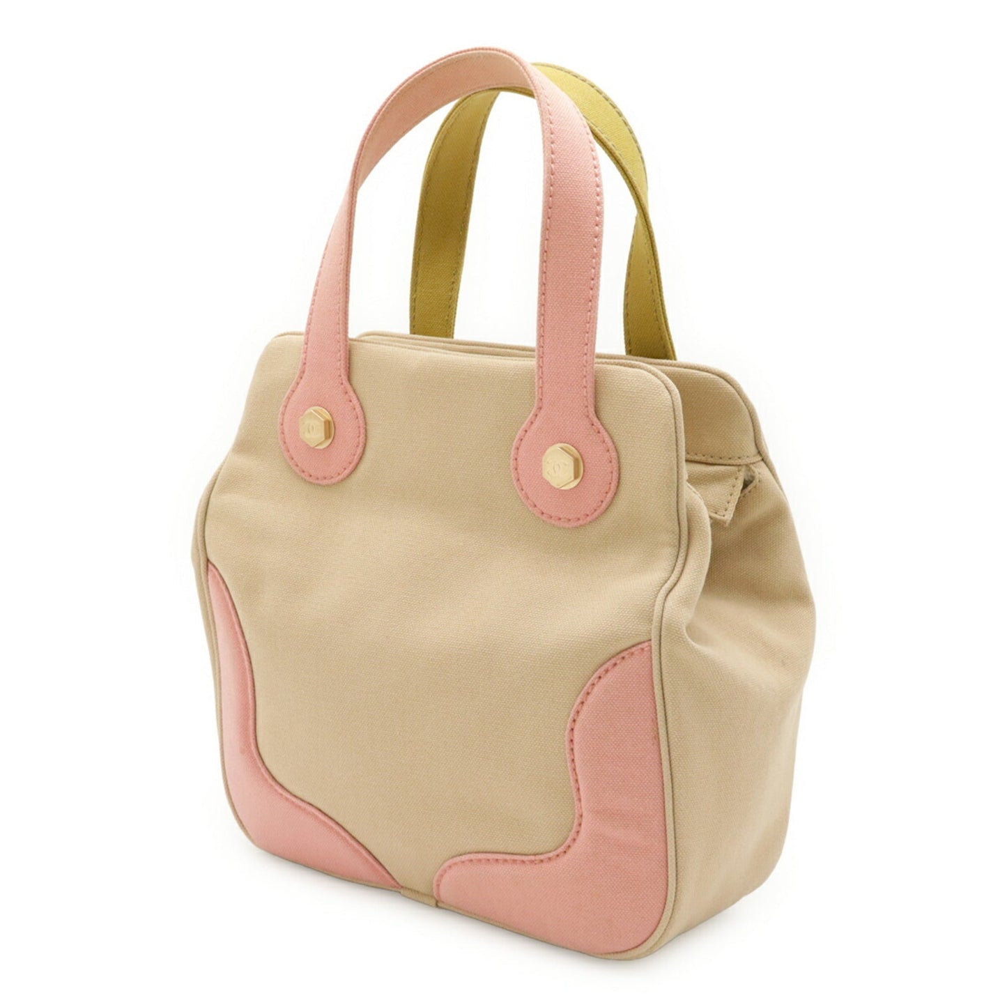 Chanel Beige Green Pink Canvas Handbag Tote Bag