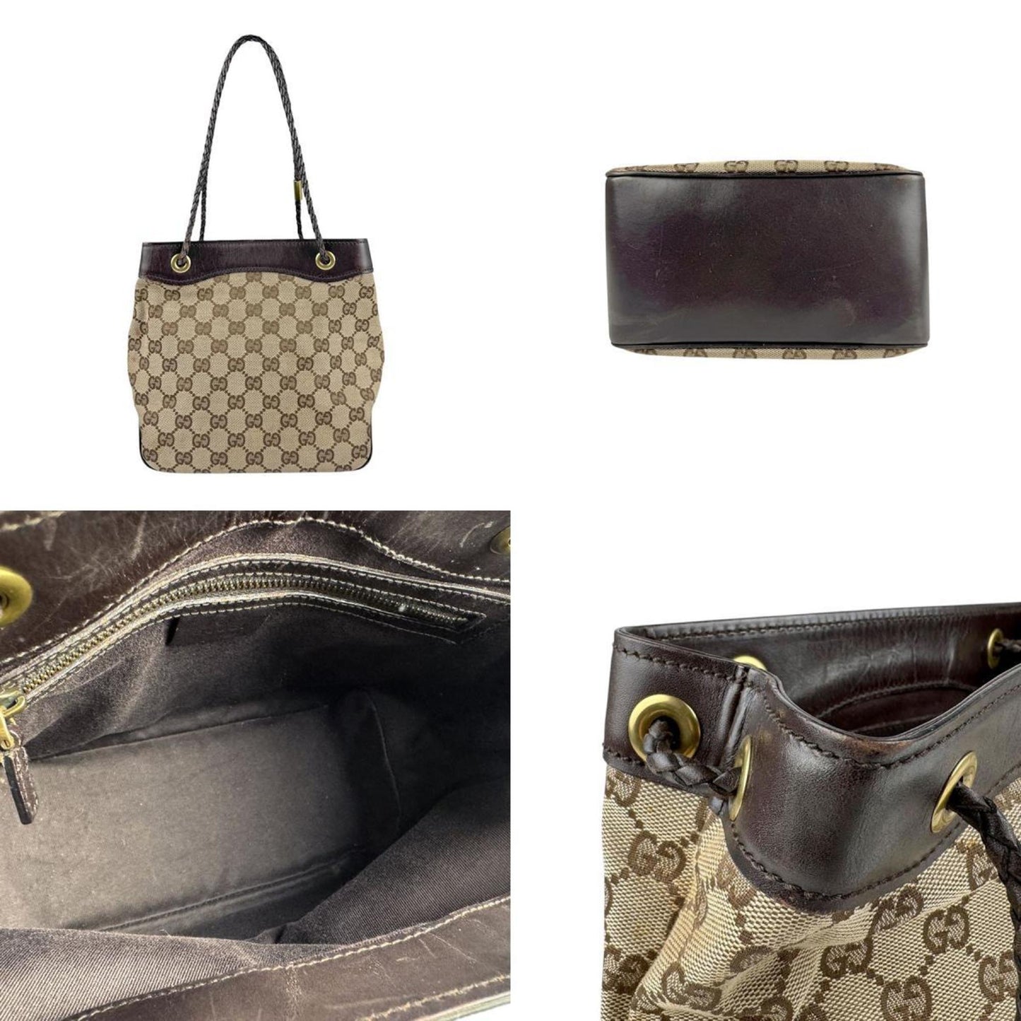 Gucci Gg Canvas Beige Brown Gg Canvas Leather Handbag