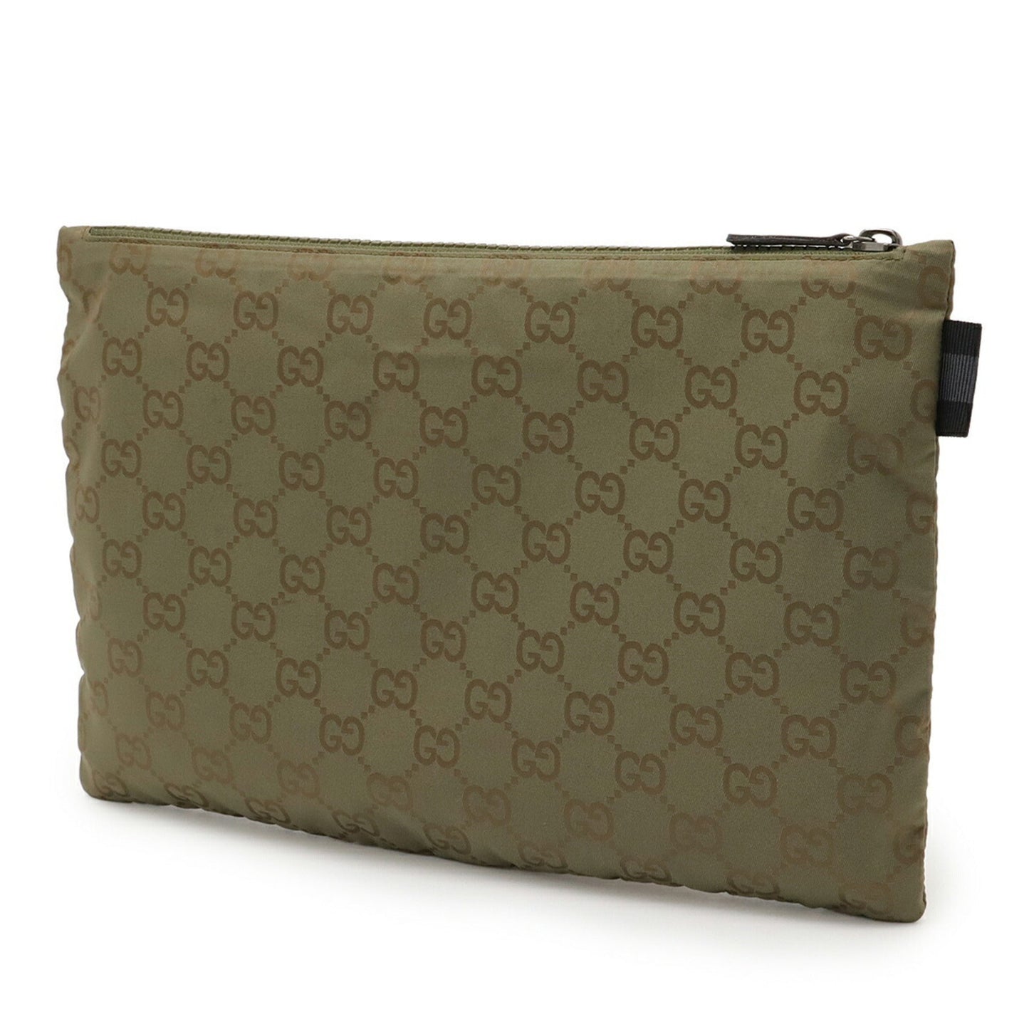 Gucci Green Khaki Nylon Leather Clutch Bag Pouch