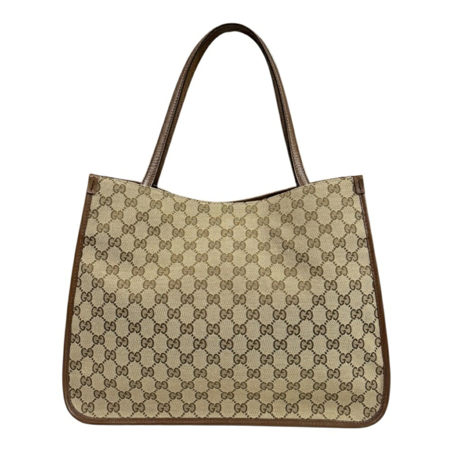 Gucci Beige Brown Gg Canvas Leather Tote Bag