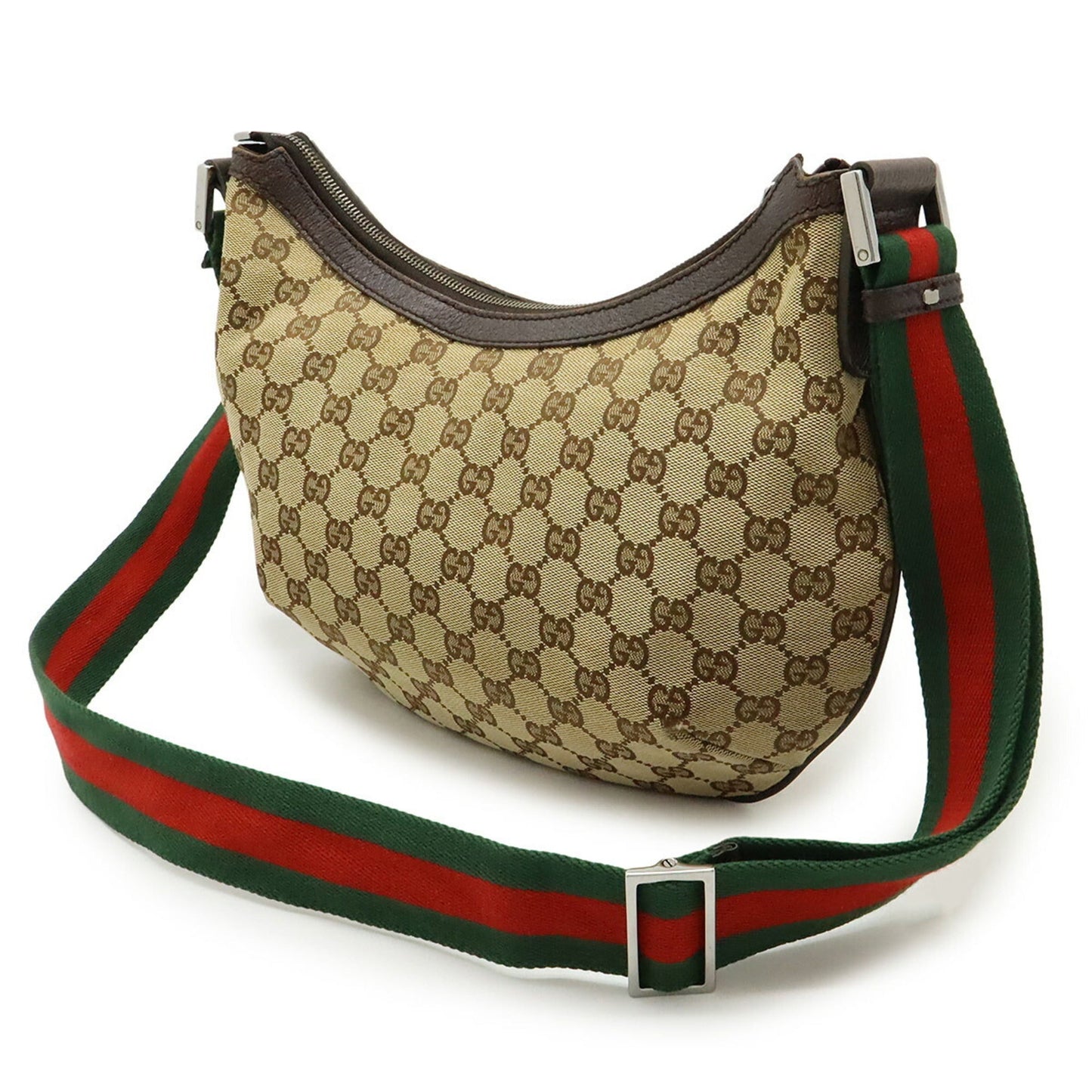 Gucci Beige Brown Dark Brown Green Khaki Red Color Gg Canvas Shoulder Bag