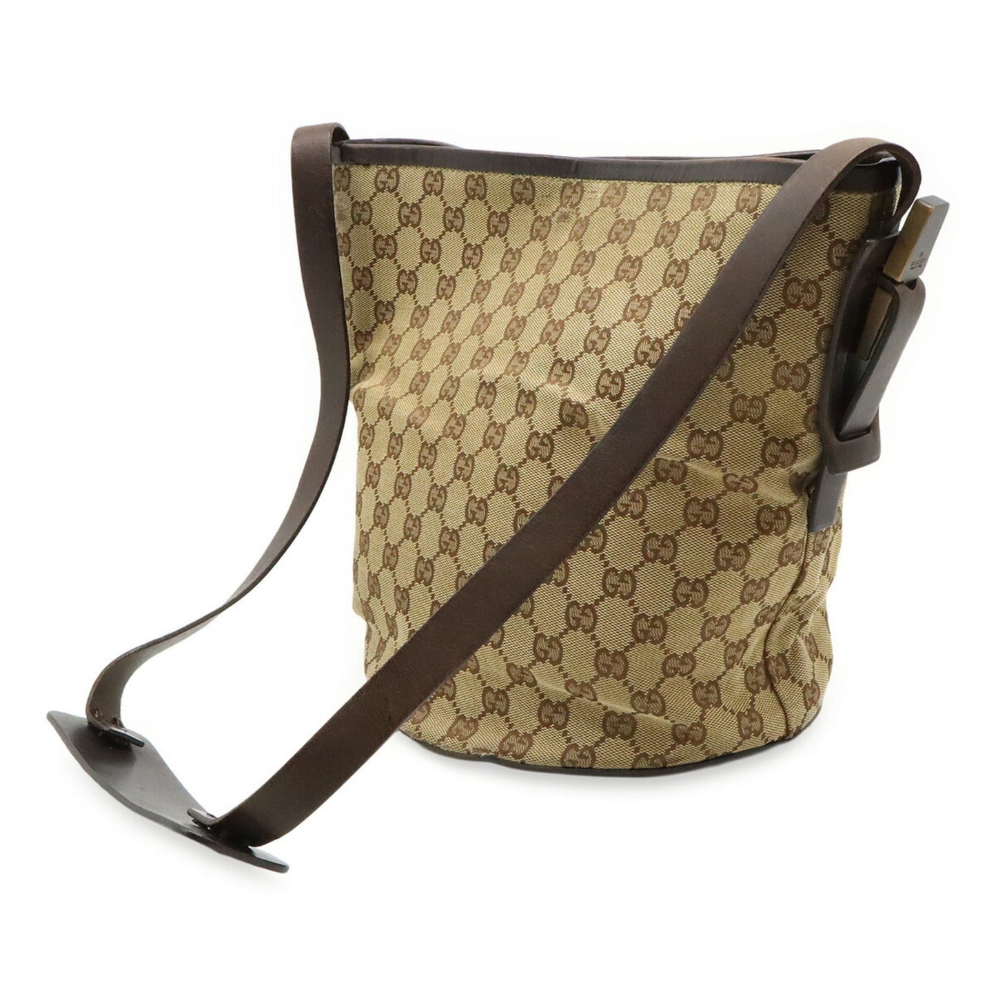 Gucci Beige Dark Brown Gg Canvas Leather Shoulder Bag