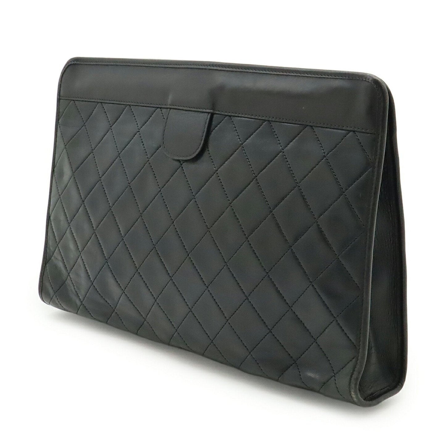 Chanel Matelasse Black Leather Clutch Bag