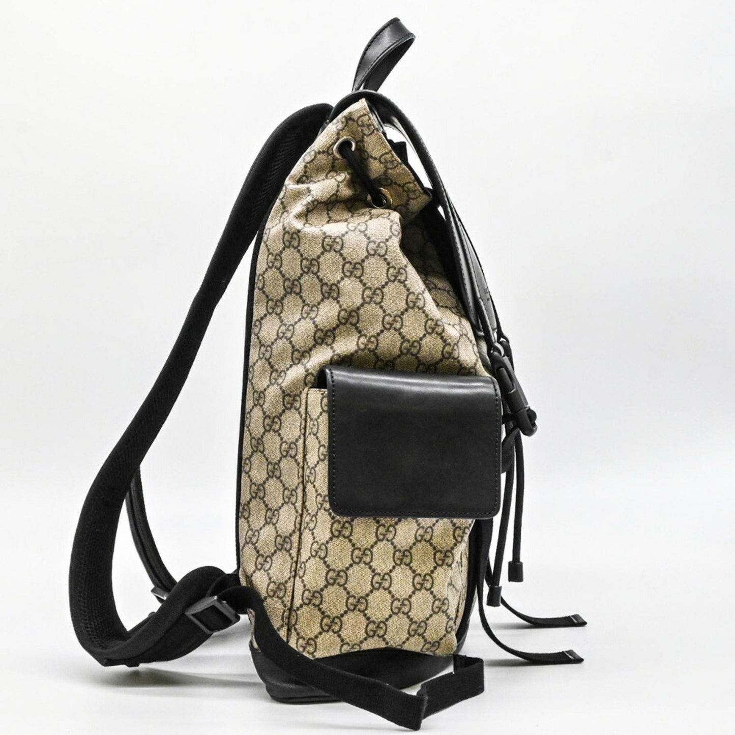 Gucci Beige Black Gg Supreme Leather Backpack